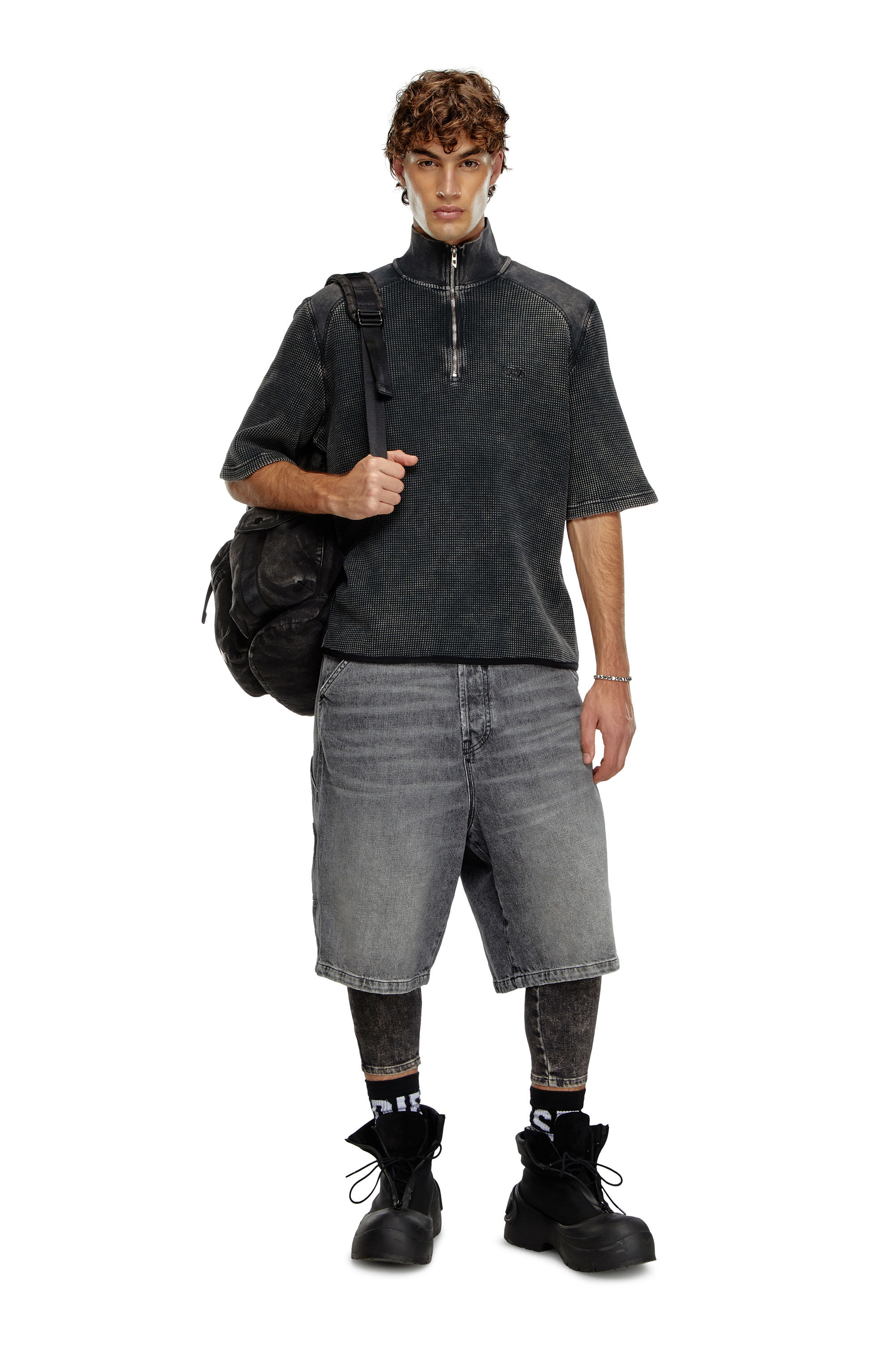 Diesel - S-WAFCOOL, Sweat-shirt à manches courtes en maille gaufrée Homme in Noir - 1
