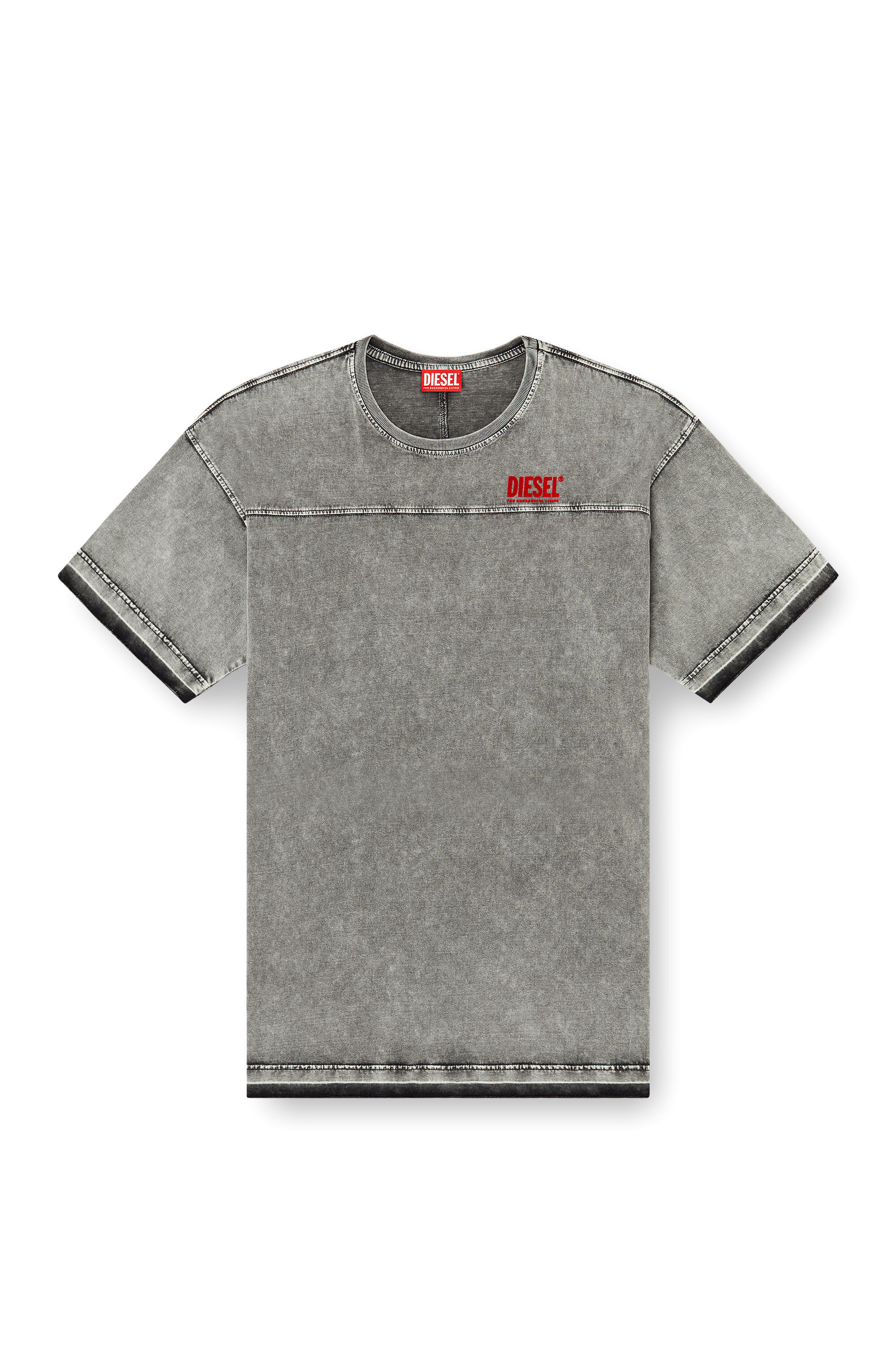 Diesel - T-HOXT, Male's Denim-look T-shirt with released hems in Light Grey - 2