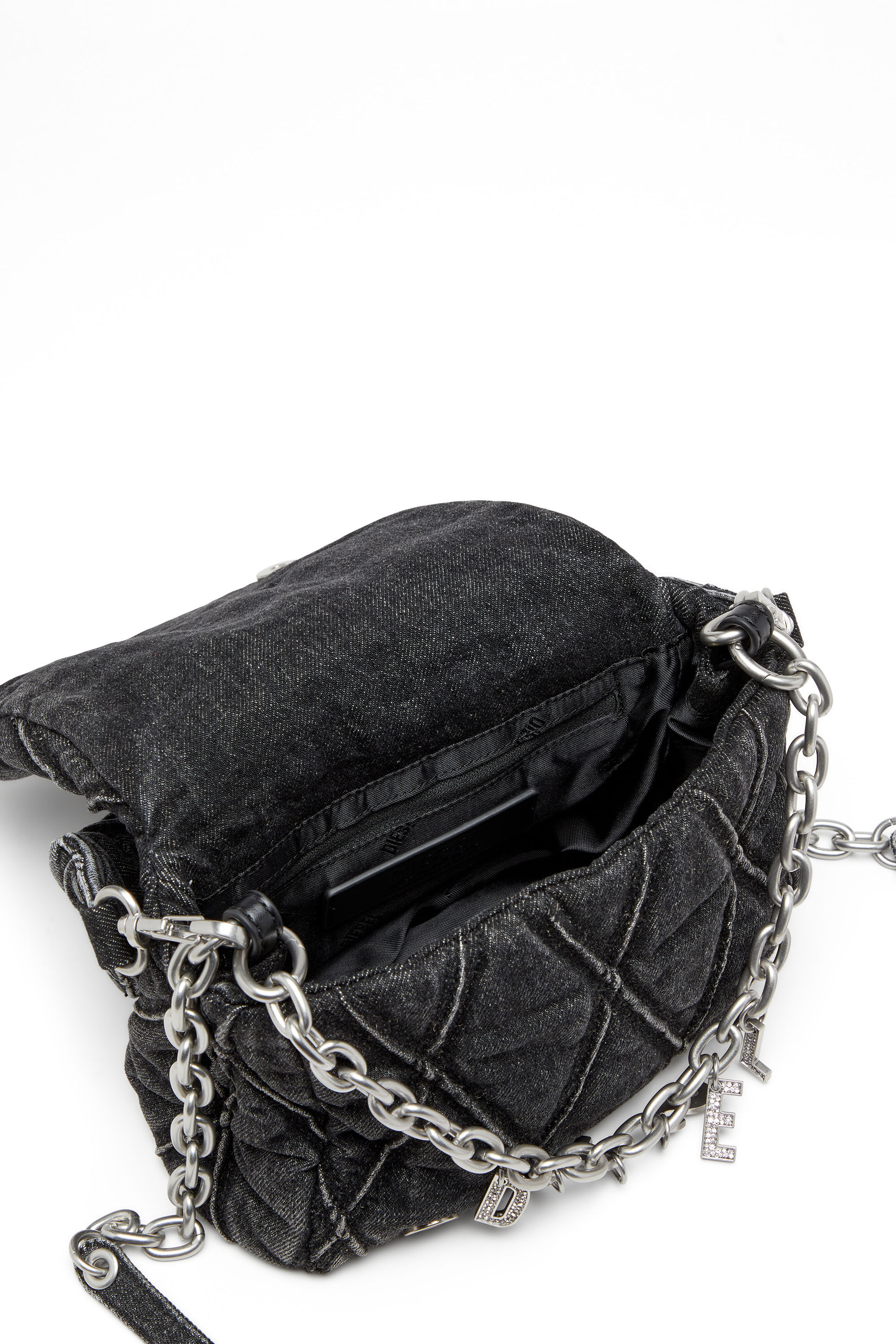 Diesel - CHARM-D SHOULDER S, Female's Charm-D S-Small shoulder bag in quilted denim in Black - 2