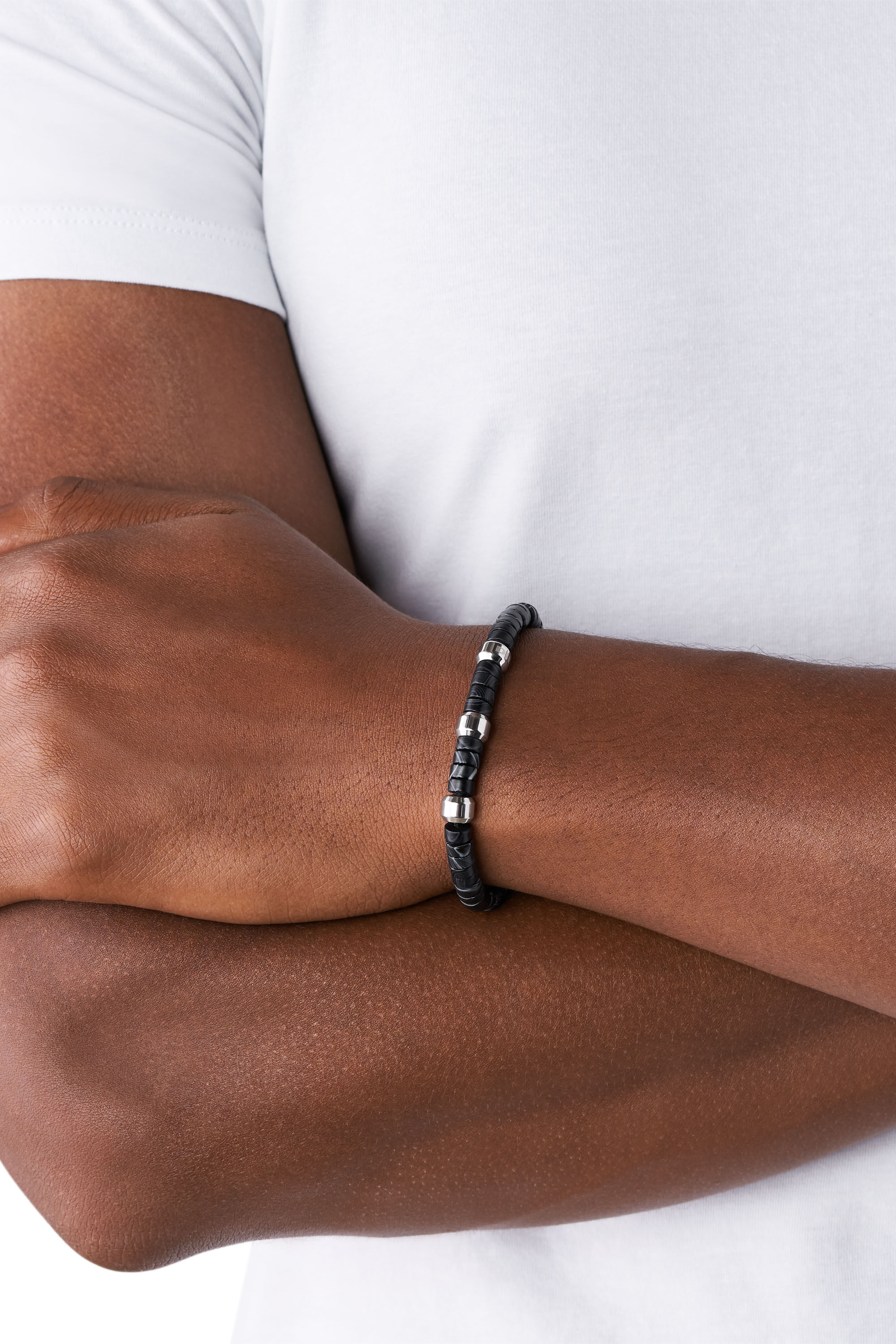 Diesel - DX1121, Bracelet en agates avec rondelles en acier Homme in Noir - 2