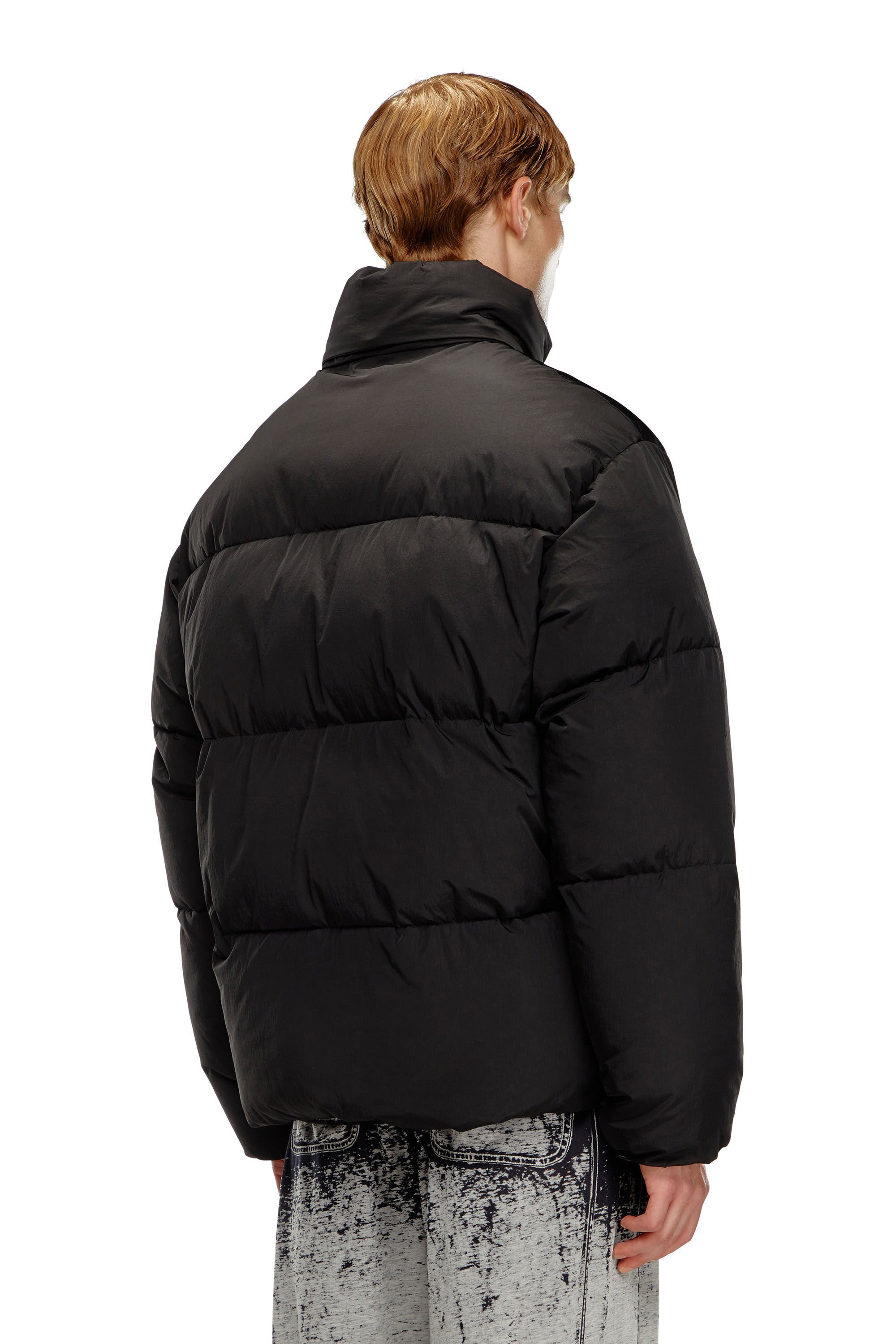 Diesel - W-RAVEEL, Male's Hooded down jacket in wrinkled nylon in Black - 5