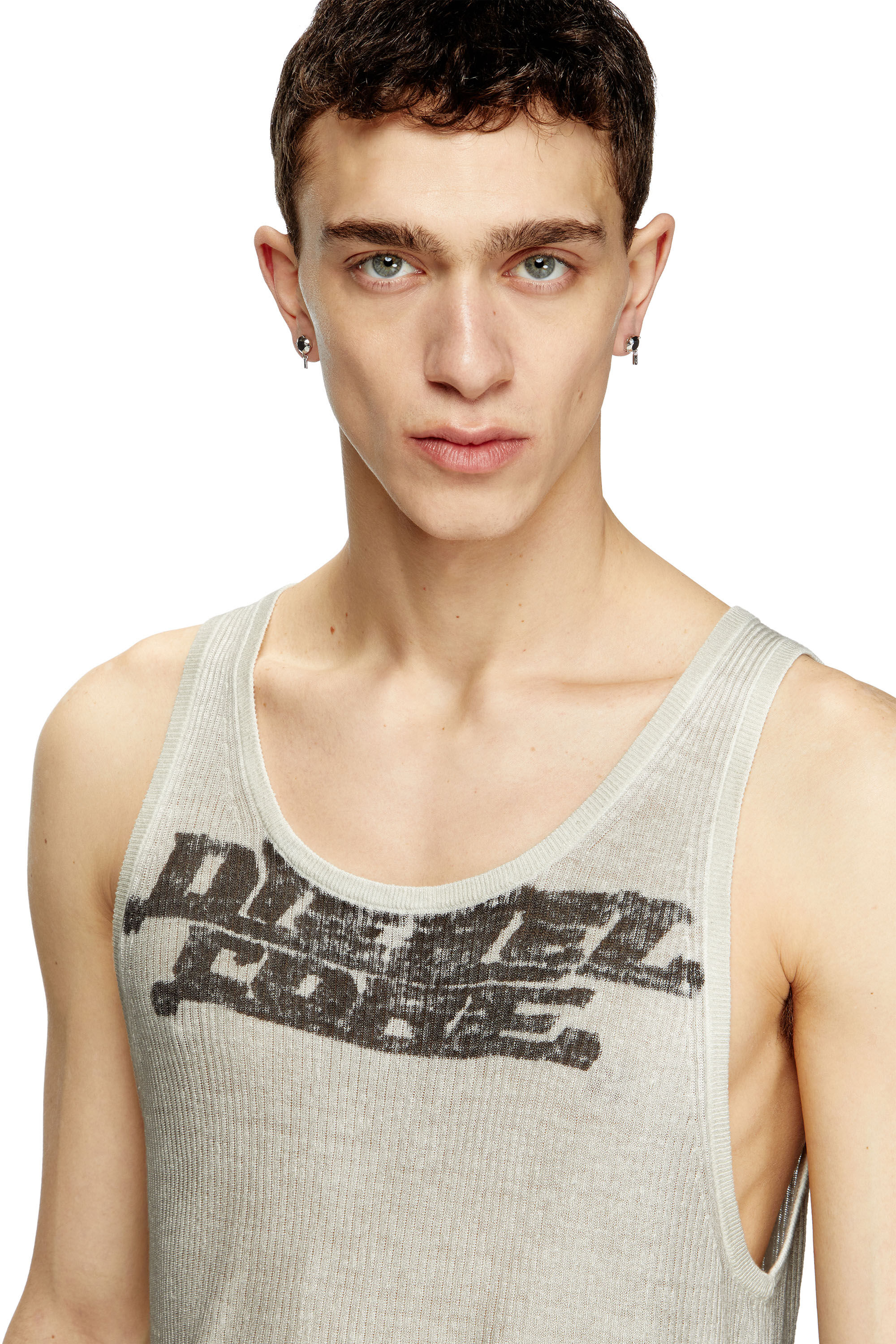 Diesel - K-RICK, Débardeur en lin côtelé avec effet sali Mixte in Beige - 4