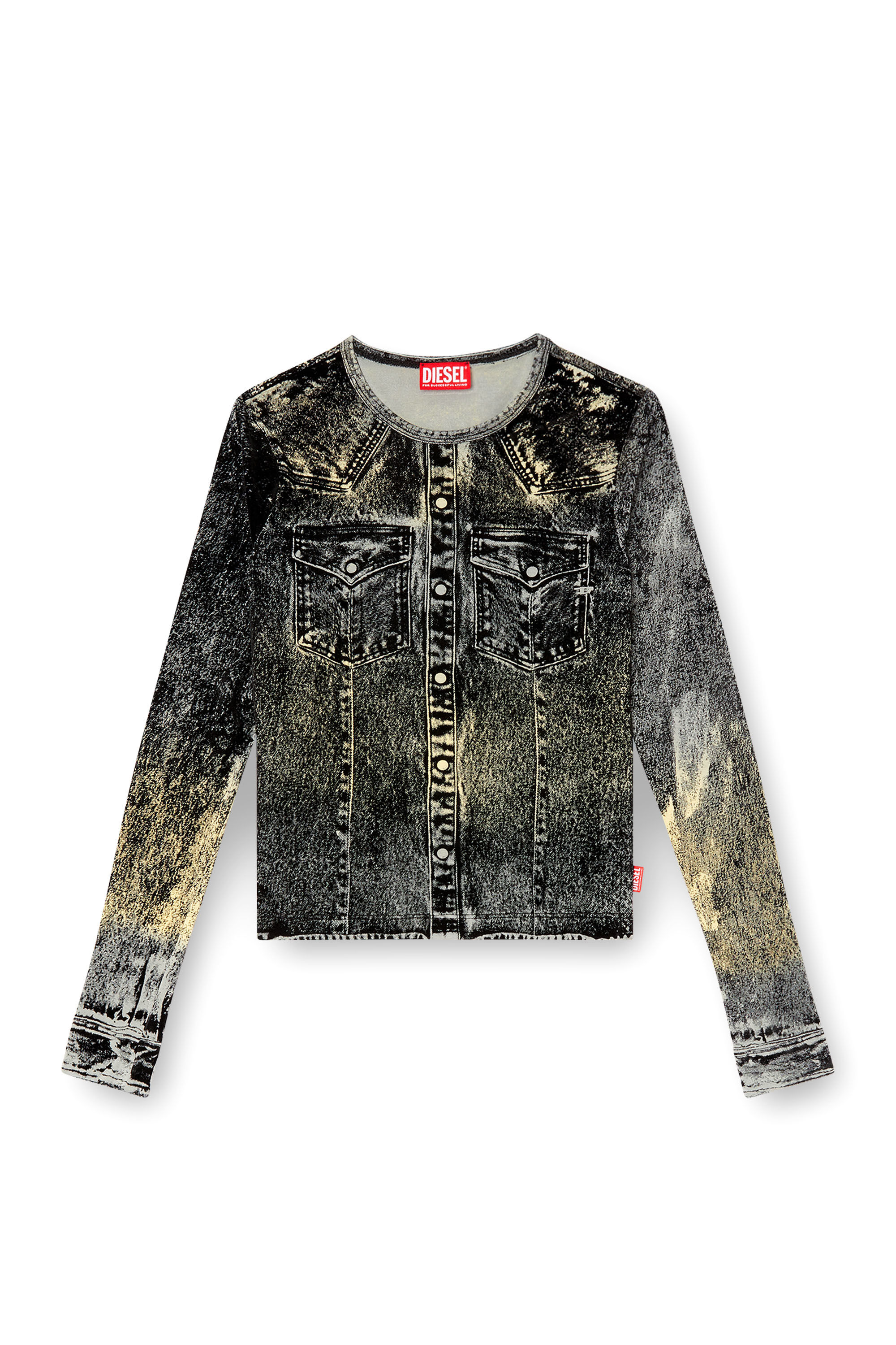 Diesel - T-AXY, Female's Long sleeve top with jacket print in Dark Grey - 2