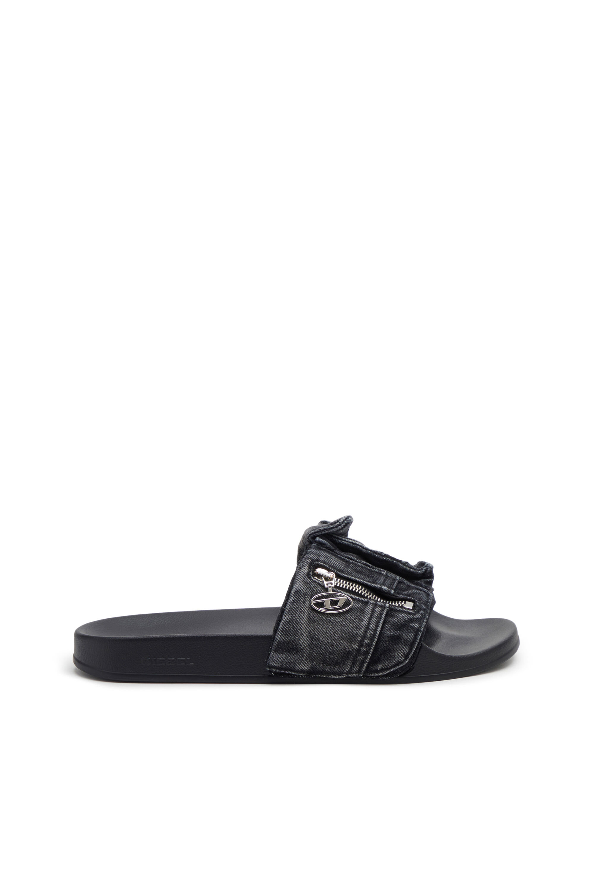 Diesel - SA-MAYEMI PK, Male's Sa-Mayemi PK - Denim pool slides with utility pockets in Black - 1