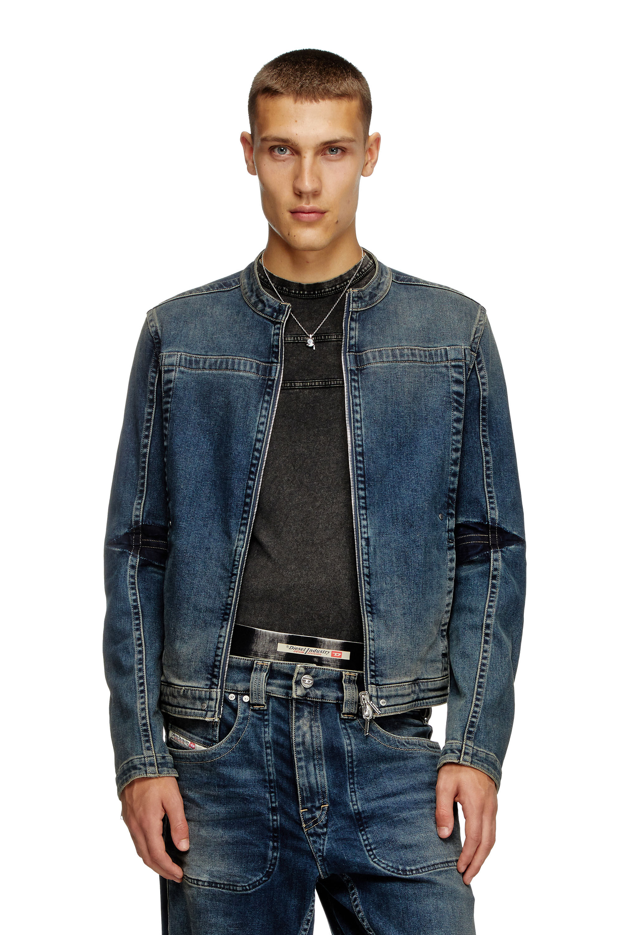 Diesel - D-GLORY-RE, Male's Moto jacket in Rehab denim in Dark Blue - 3