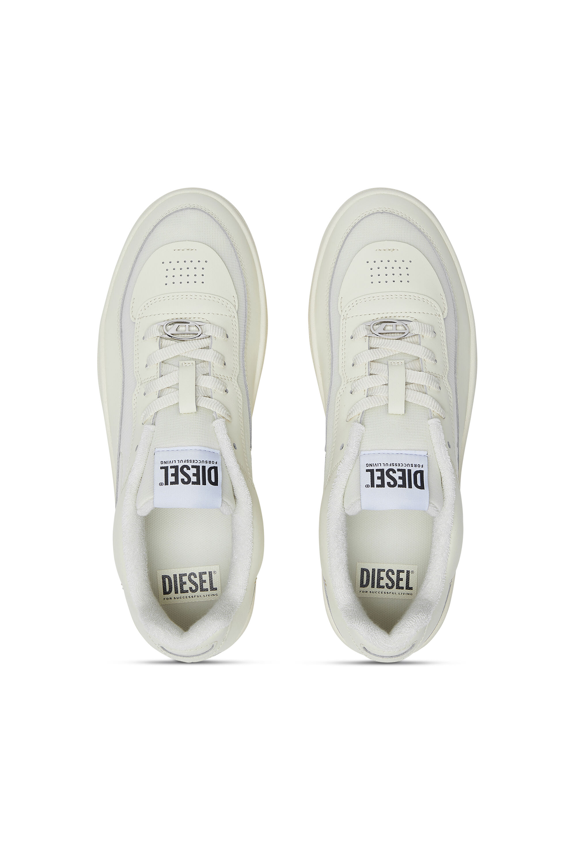 Diesel - S-OVAL SKATE LOW, Male's S-Oval Skate-Fabric-panelled leather sneakers in Beige - 4