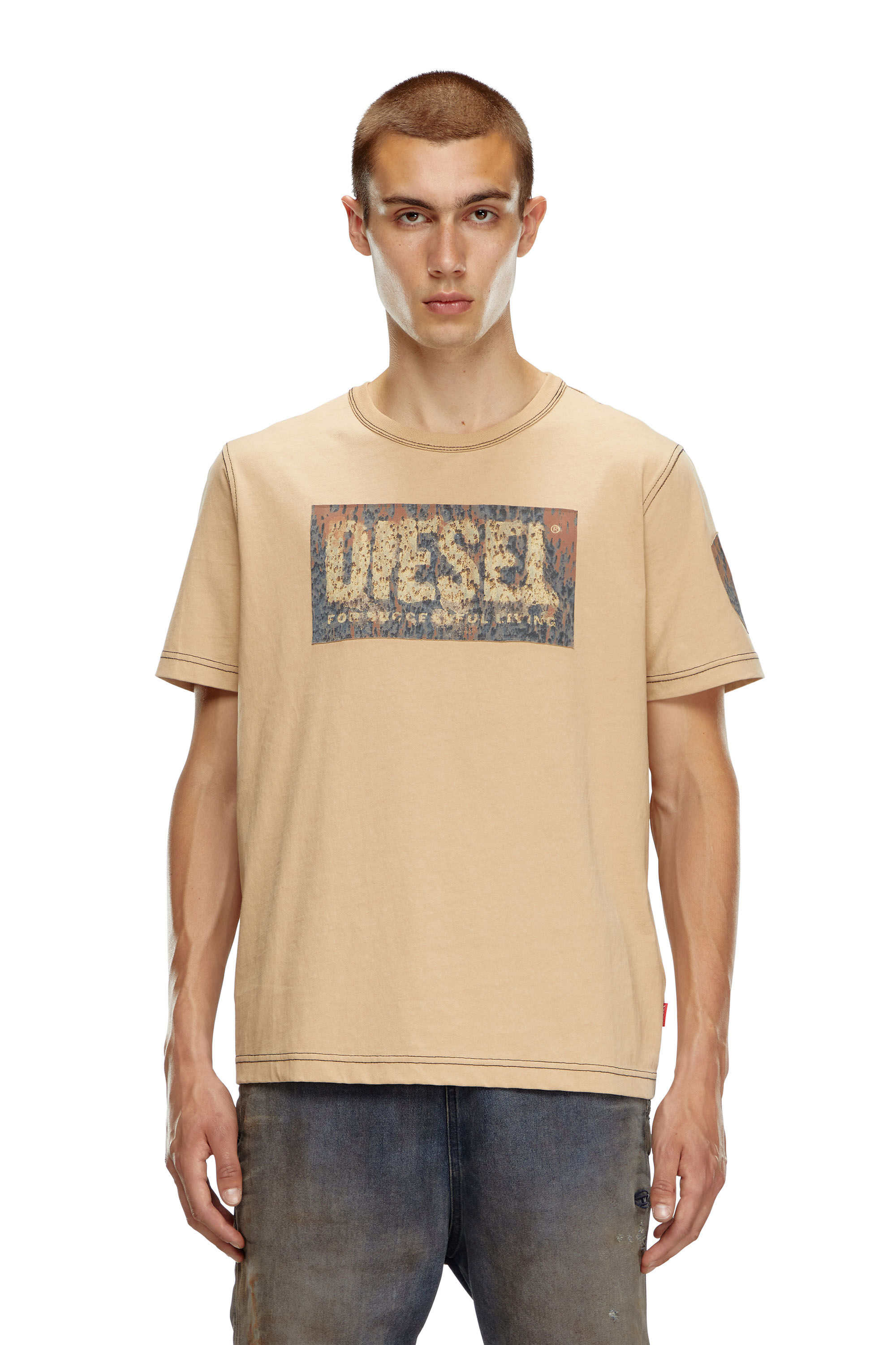 Diesel - T-ADJUST-Q1, Male's T-shirt with graphic patches in Light Brown - 3