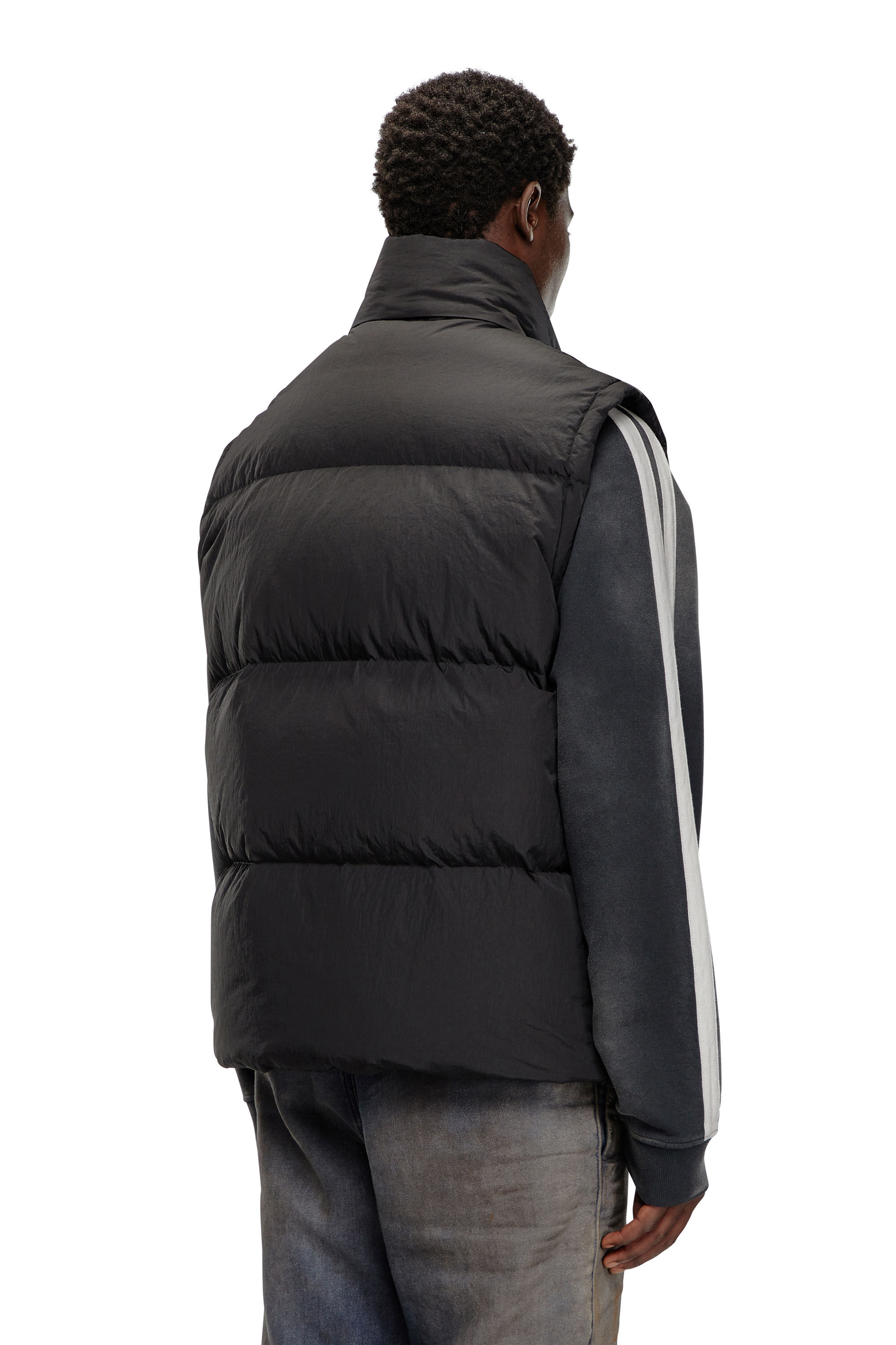 Gilet en duvet en nylon froisse Homme Noir Diesel