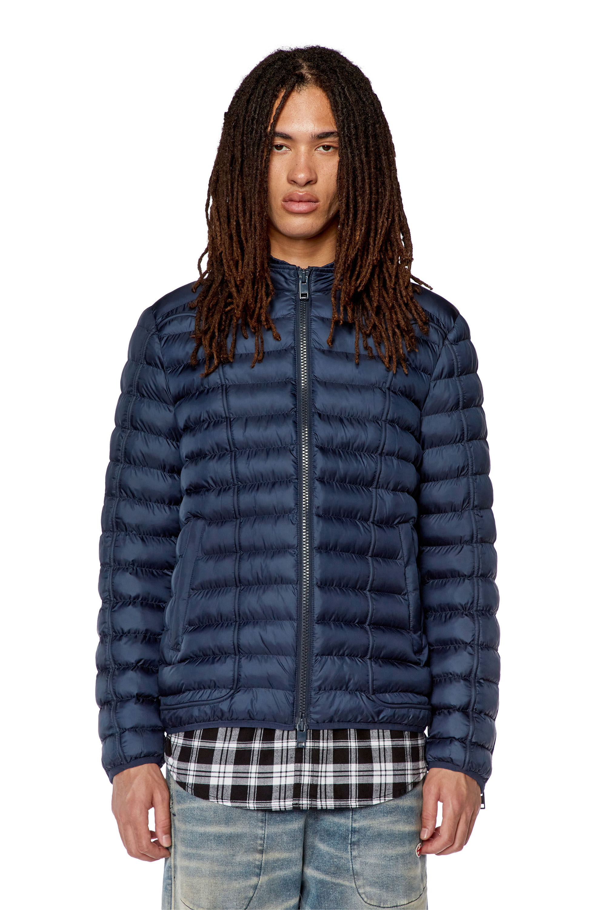 Diesel - W-HAWKYL, Veste doudoune en nylon avec passepoil Homme in Bleu - 5