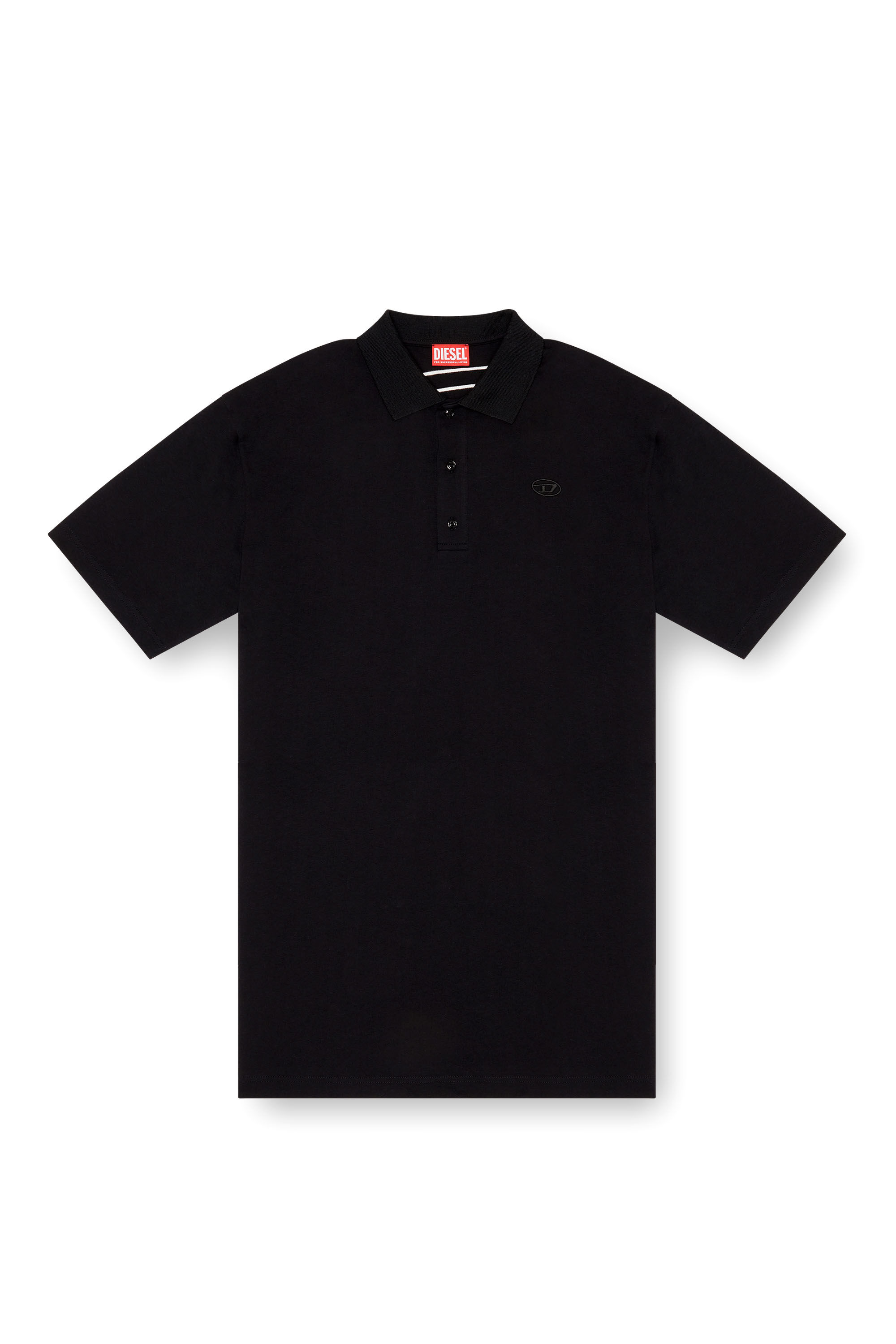 Men s oversized Polo shirt with oval D embroidery Black Diesel