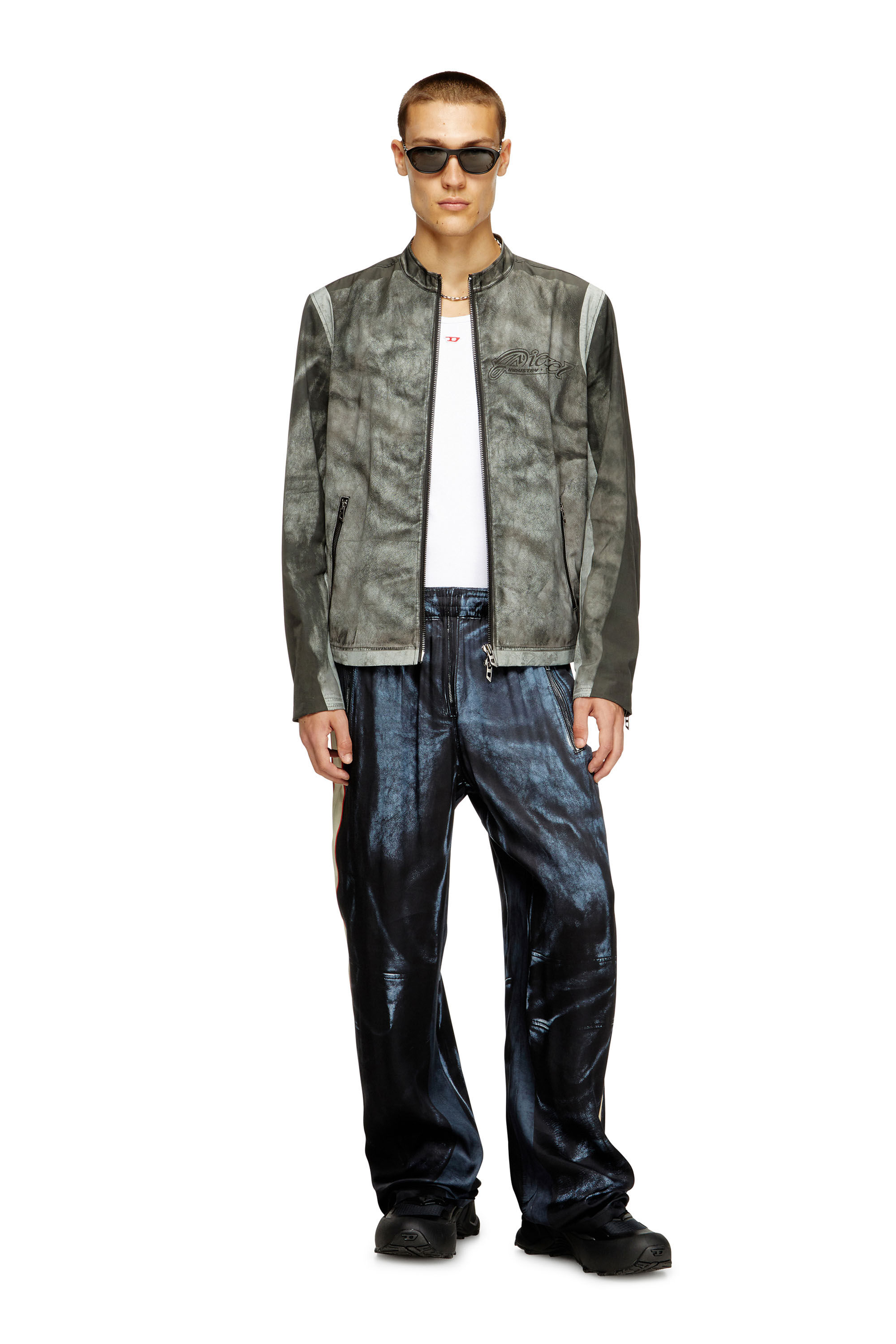 Diesel - J-EVERT, Veste de motard en toile imprimée Homme in Gris - 1