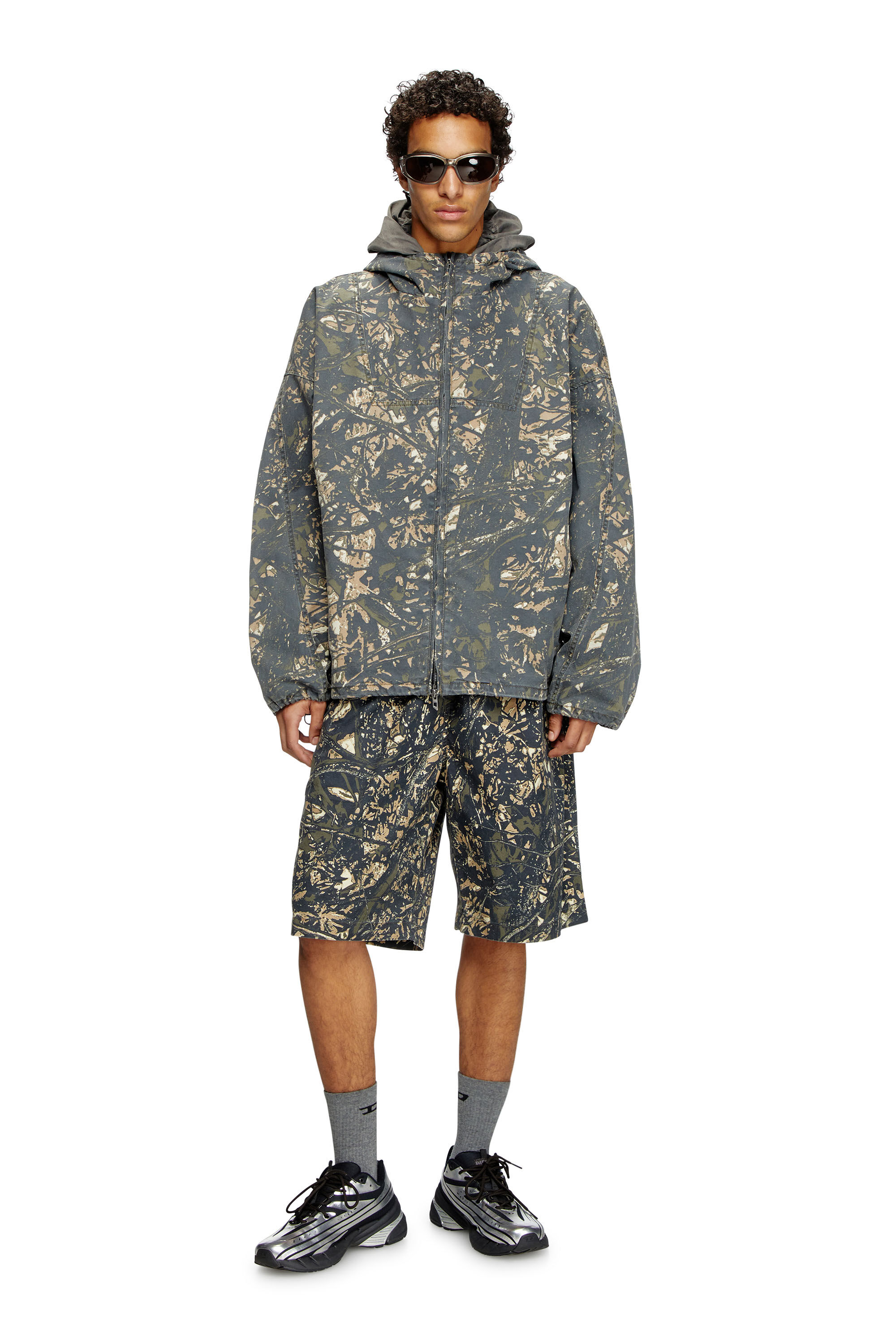 Diesel - J-LINT, Male's Hooded jacket with camo print in Green/Brown - 1