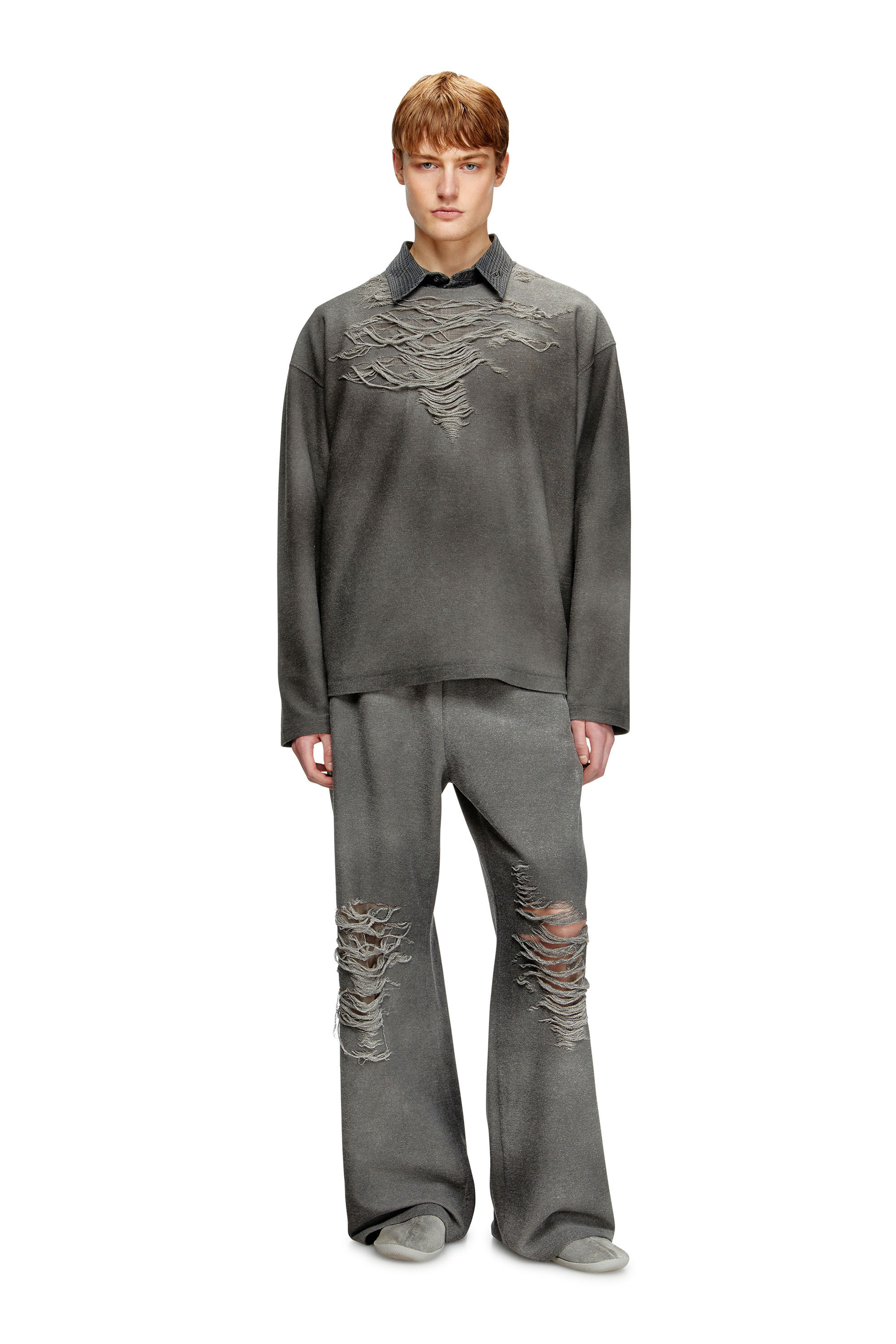 Diesel - S-RUBEN, Male's Sweatshirt with distressed front in Grey - 1