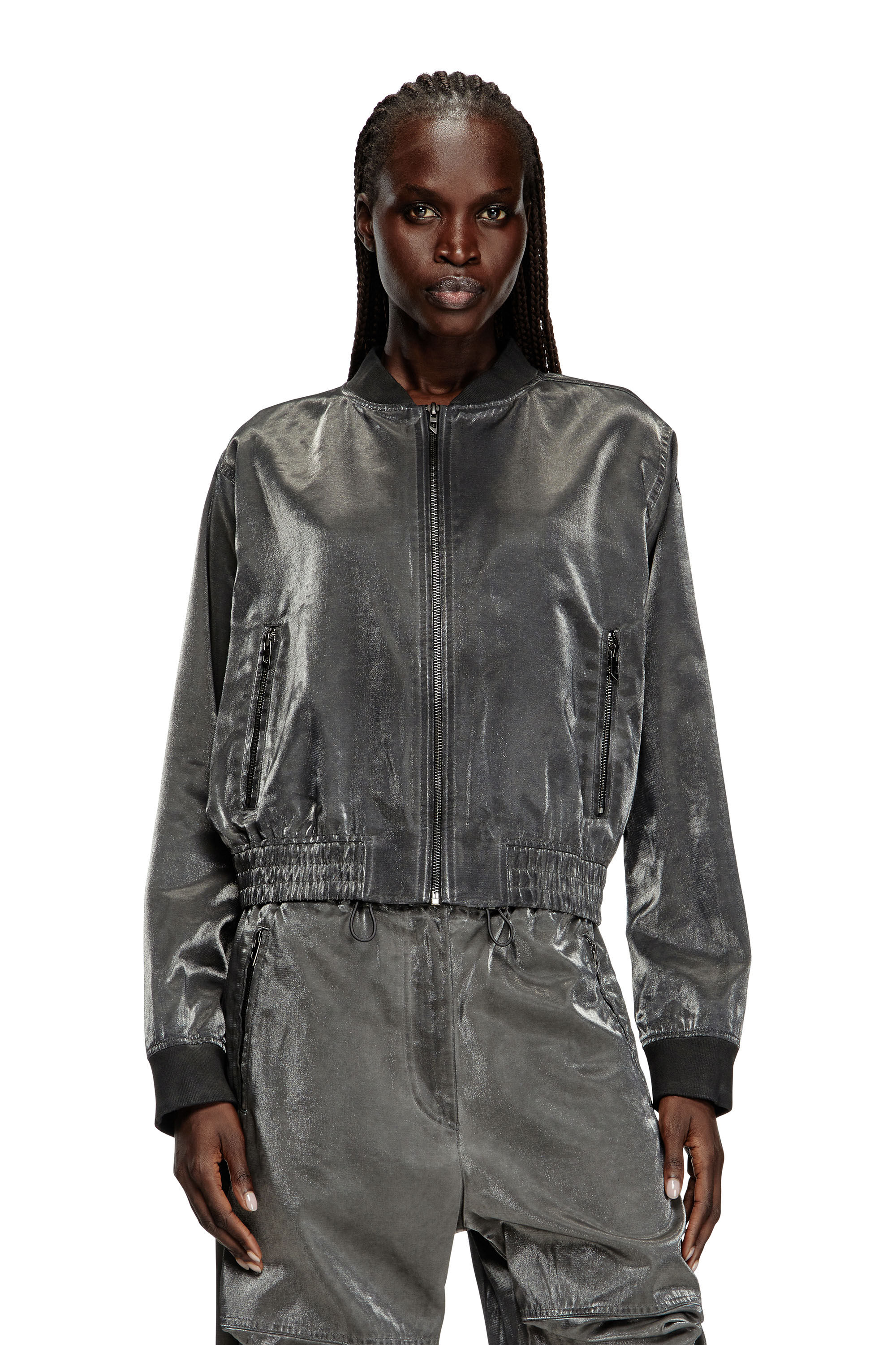 Diesel - G-HOST, Female's Satin bomber jacket in Dark Grey - 3