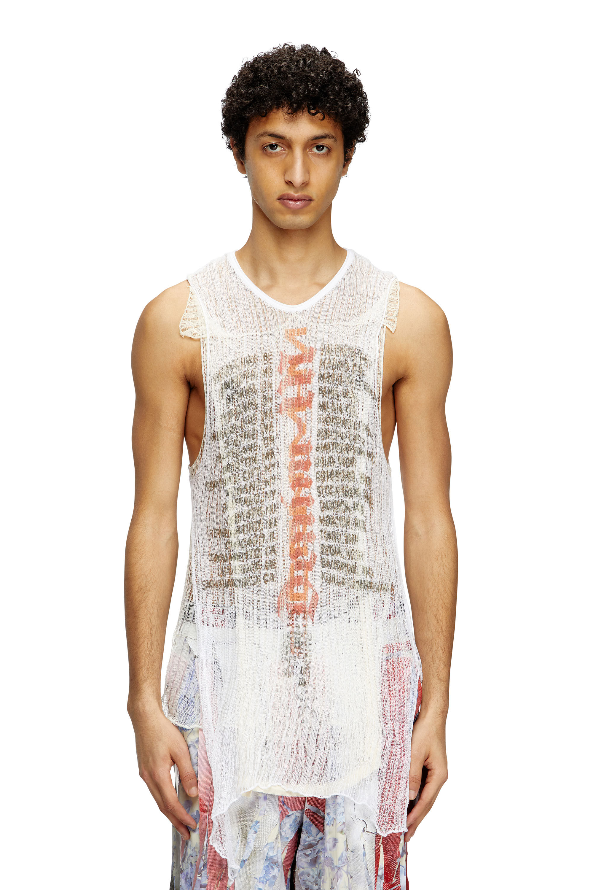 Diesel - K-ABANTE-B, Male's Knitted tank top with distressing in White - 3