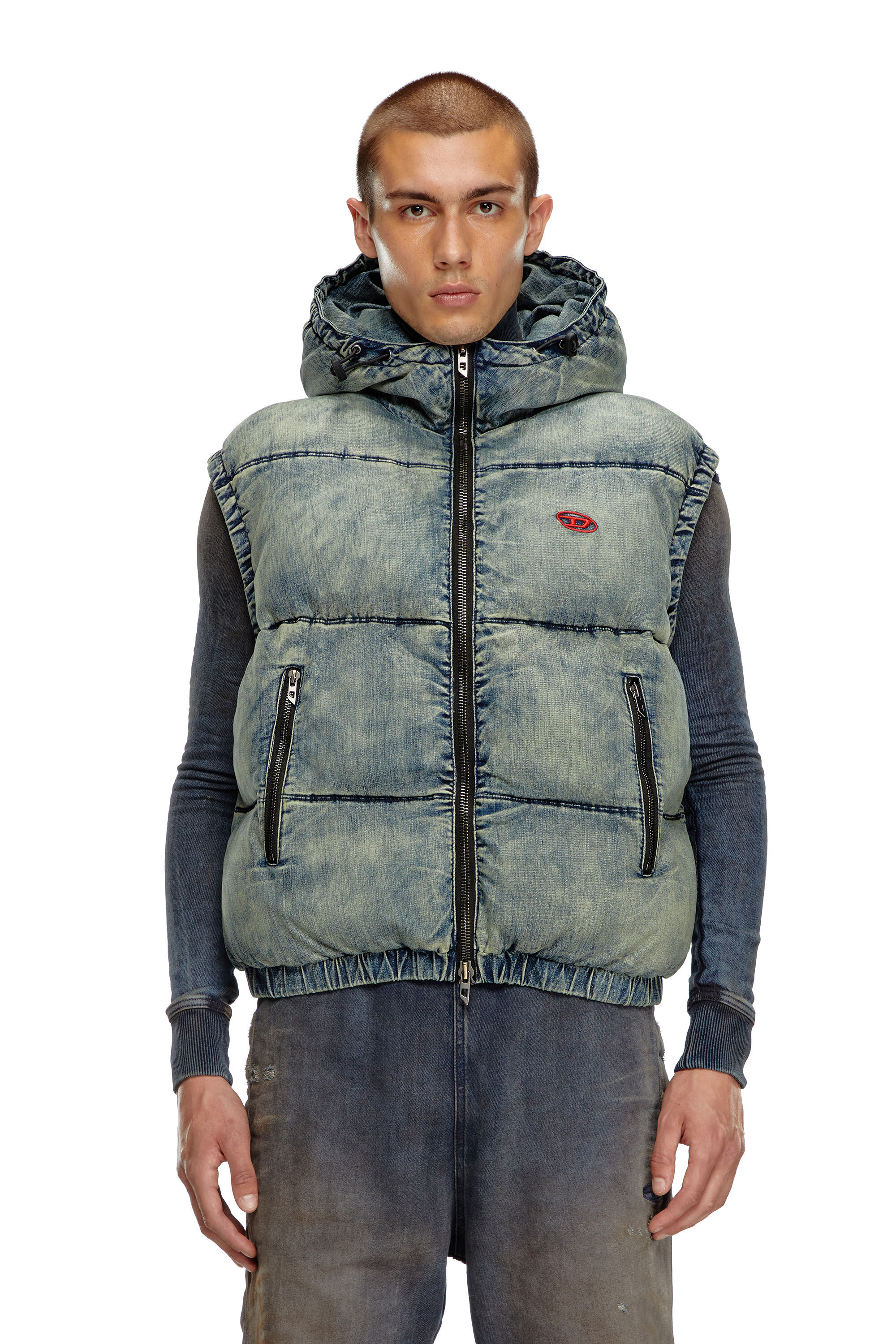 Diesel - W-MONS-SL, Male's Padded vest in faded denim in Blue - 3