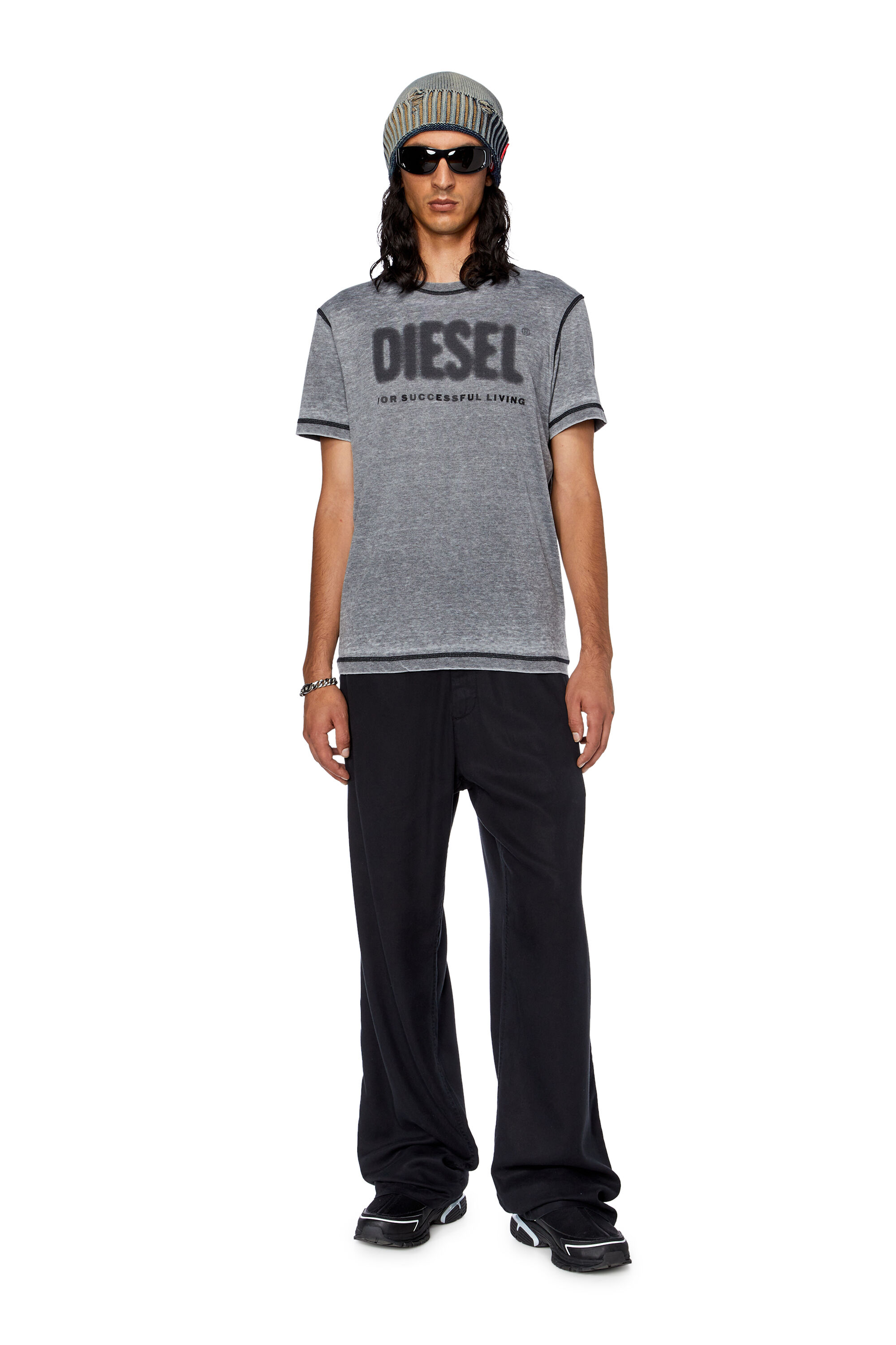 Diesel - T-DIEGOR-L1, T-shirt avec logo burn-out Homme in Gris - 1