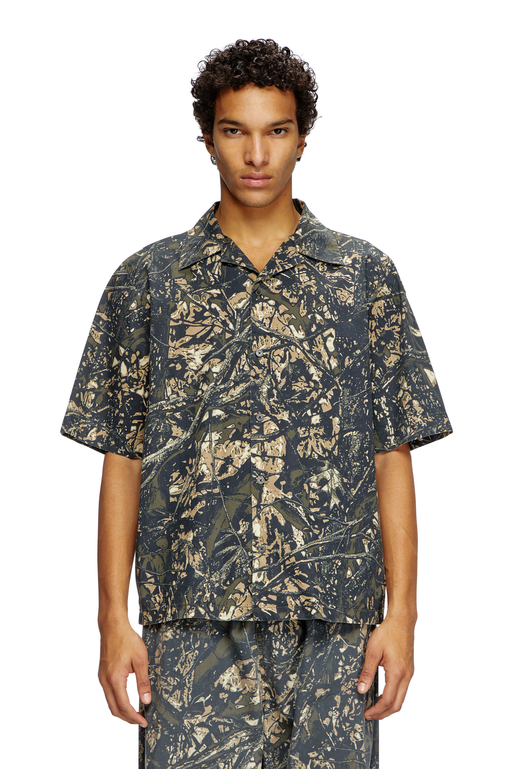 Diesel - S-LINT, Male's Short sleeved shirt with camo print in Brown/Green - 3