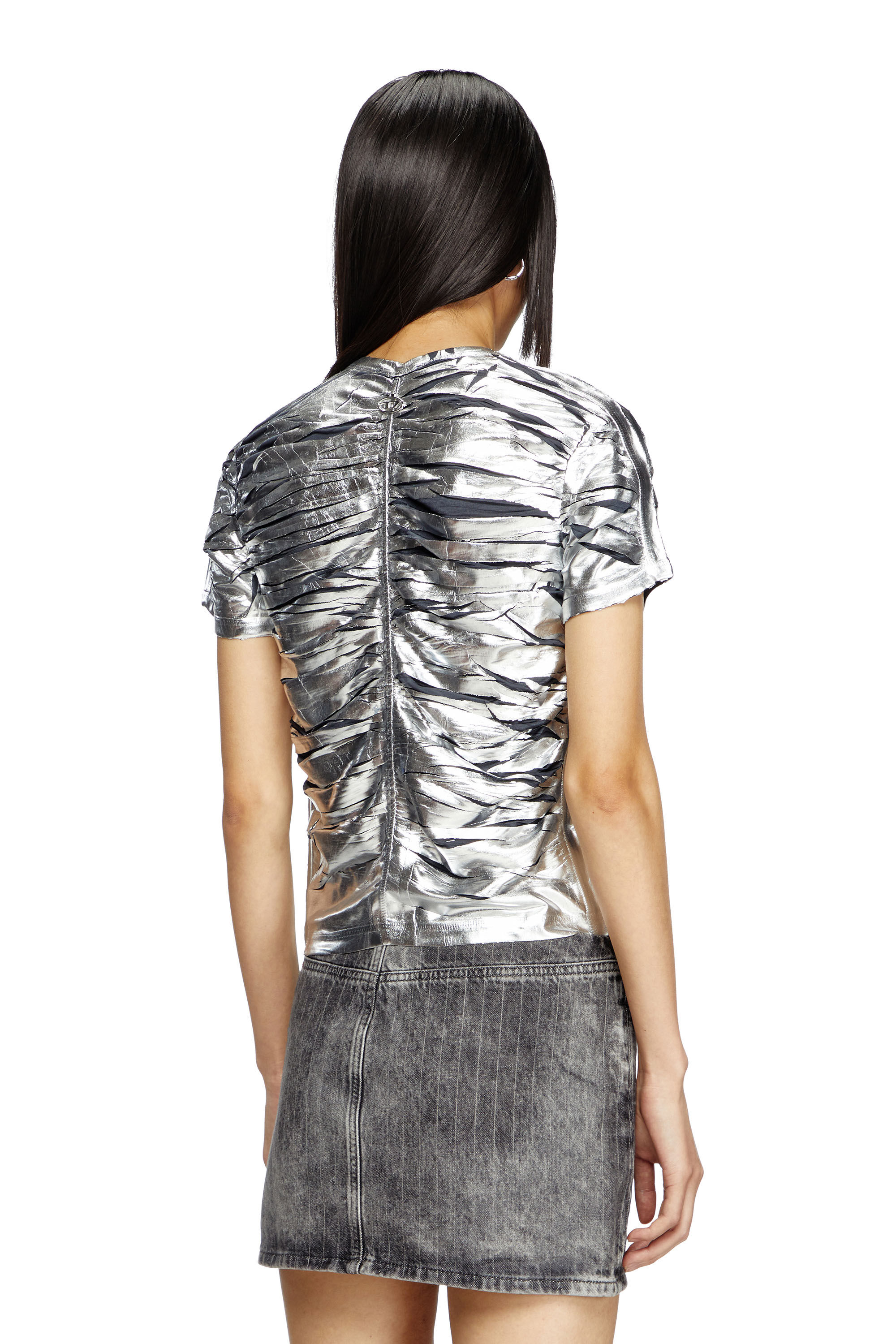 Diesel - T-AI, Female's Gathered slim fit T-shirt in Silver/Blue - 4