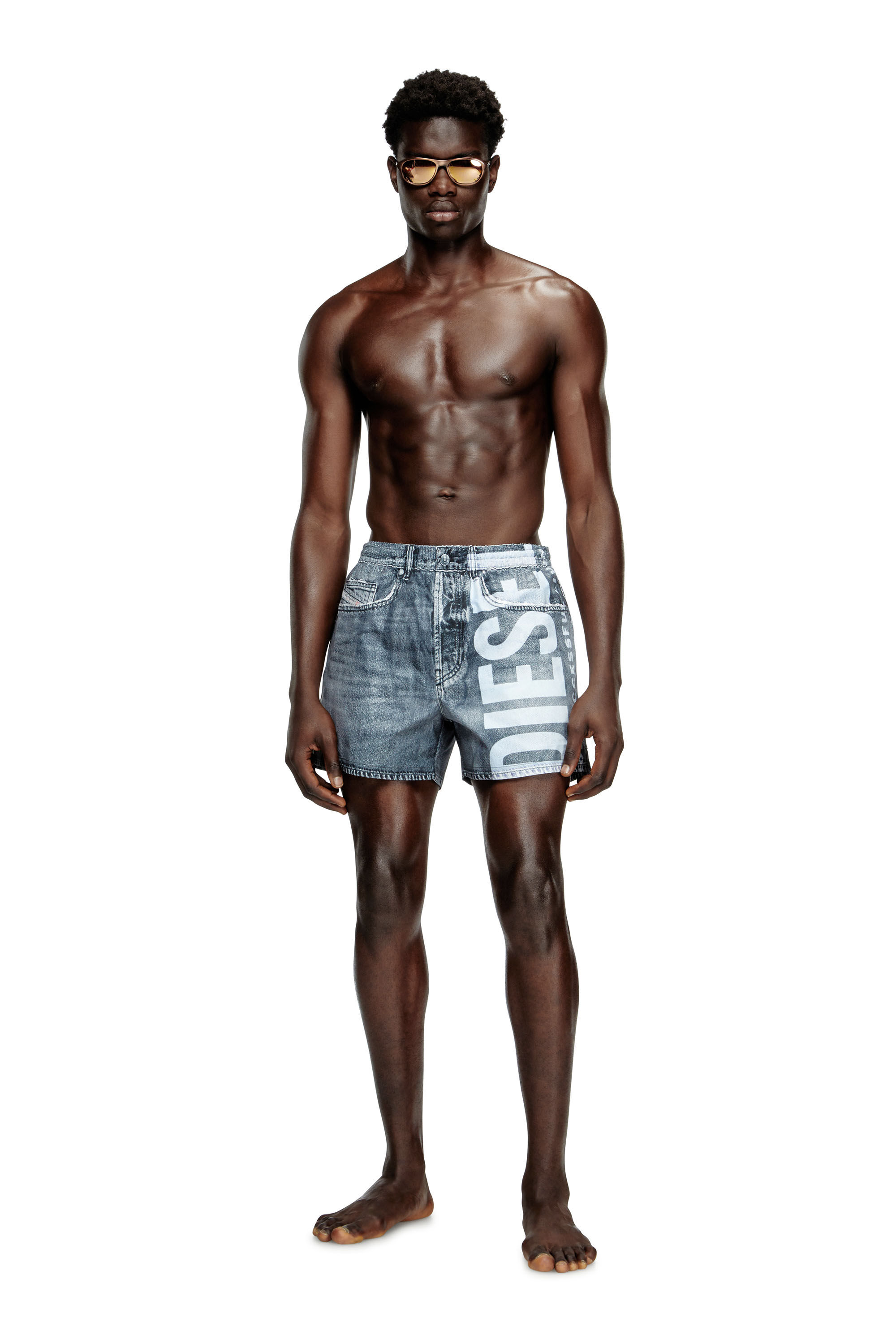 Diesel - KEN-37-DNM, Male's Mid-length trompe l'oeil-denim swim shorts in Grey - 2