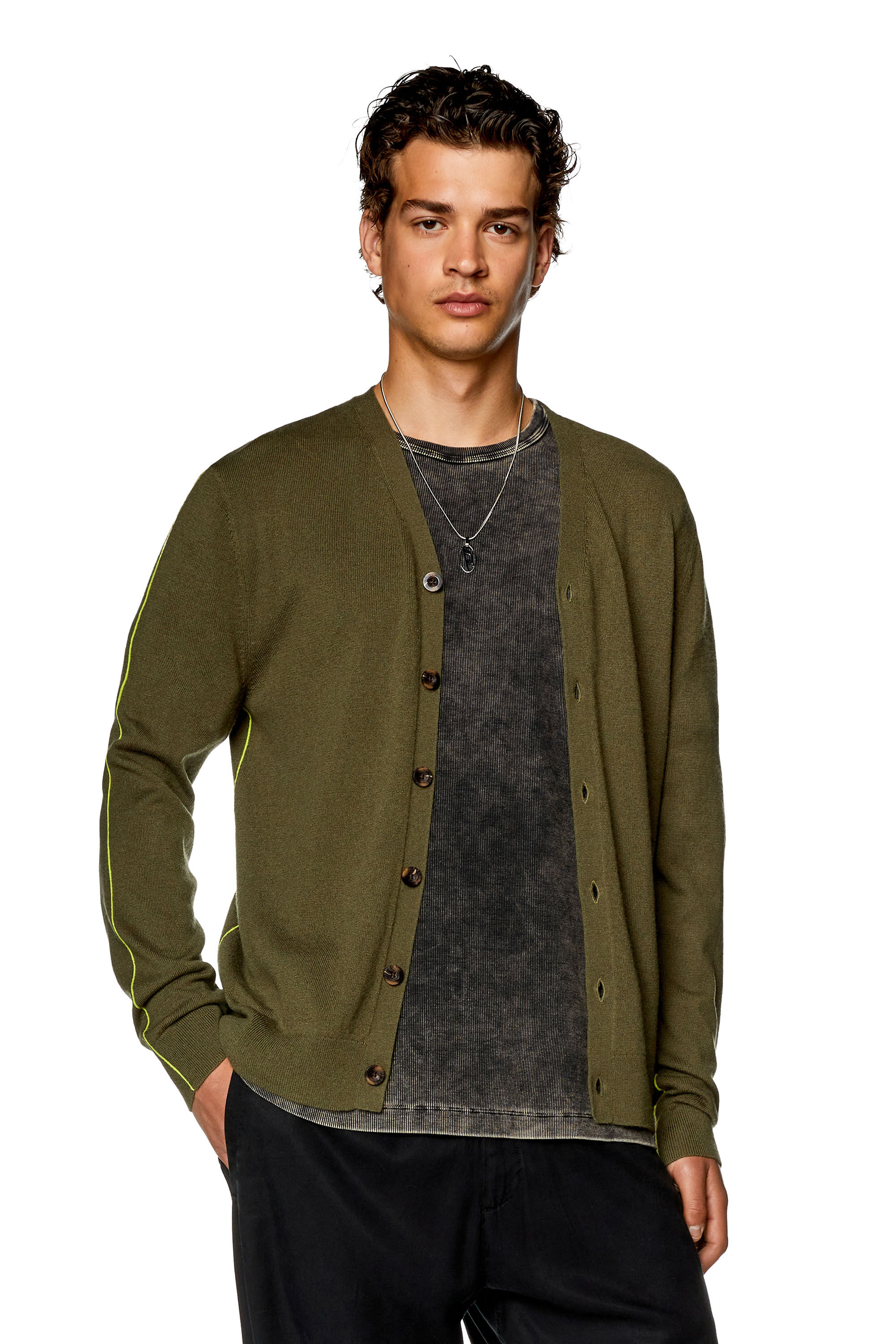 Men s Cardigan with contrast piping Green Diesel