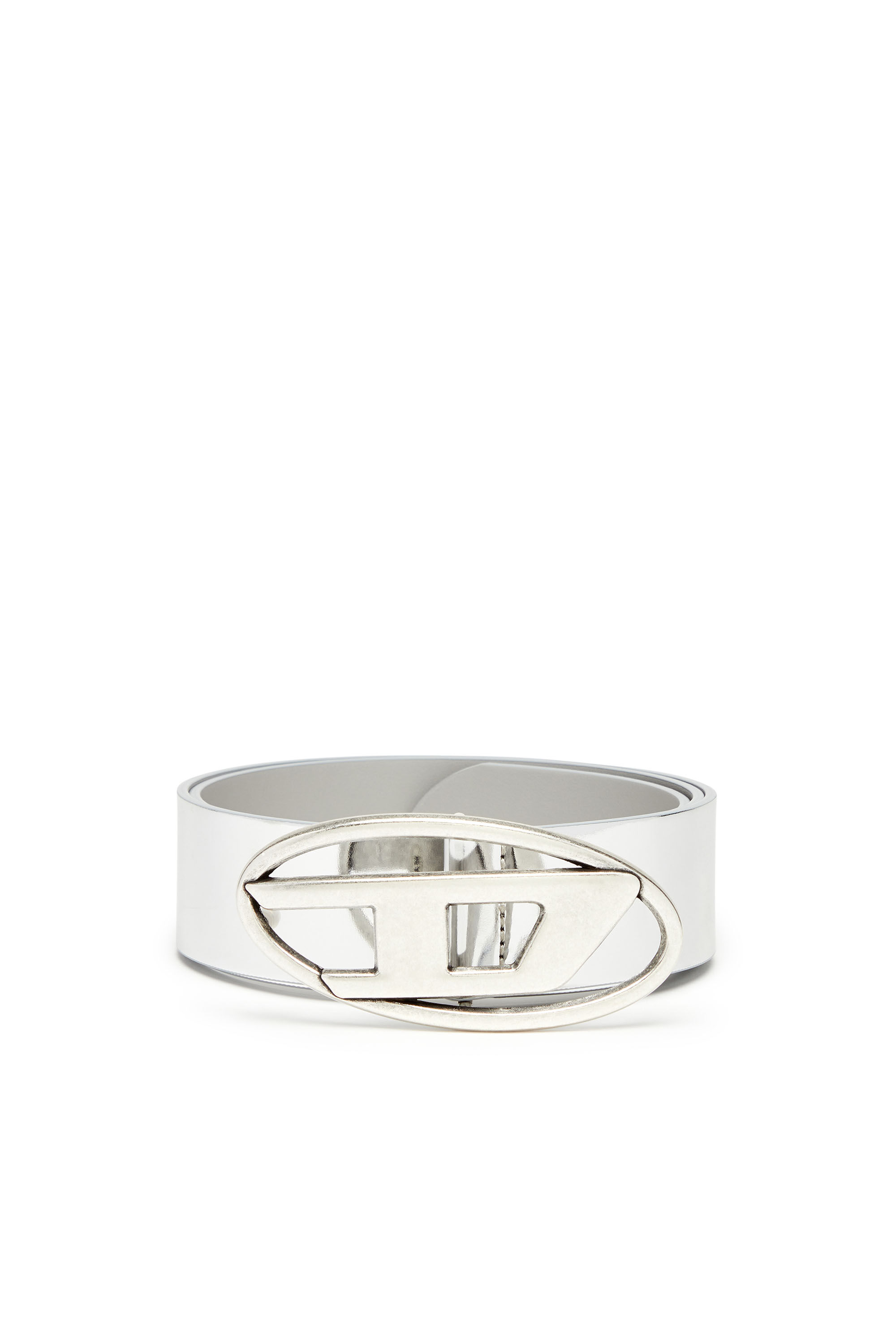 Diesel - B-1DR W, Male's Metallic belt with burnished logo buckle in Silver - 1