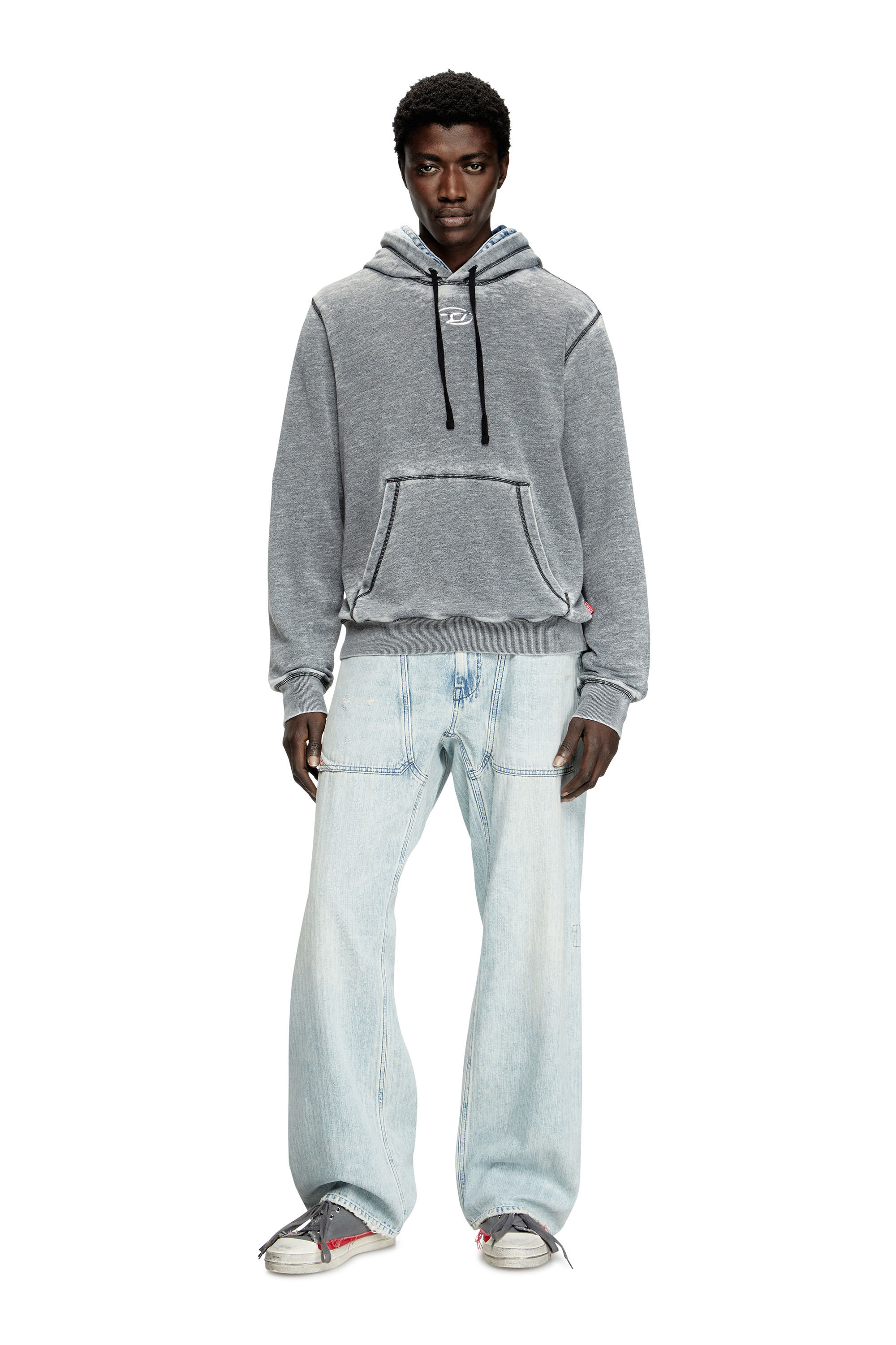 Diesel - S-GINN-HOOD-PAK, Male's Burnout hoodie with metal-look logo in Grey - 1
