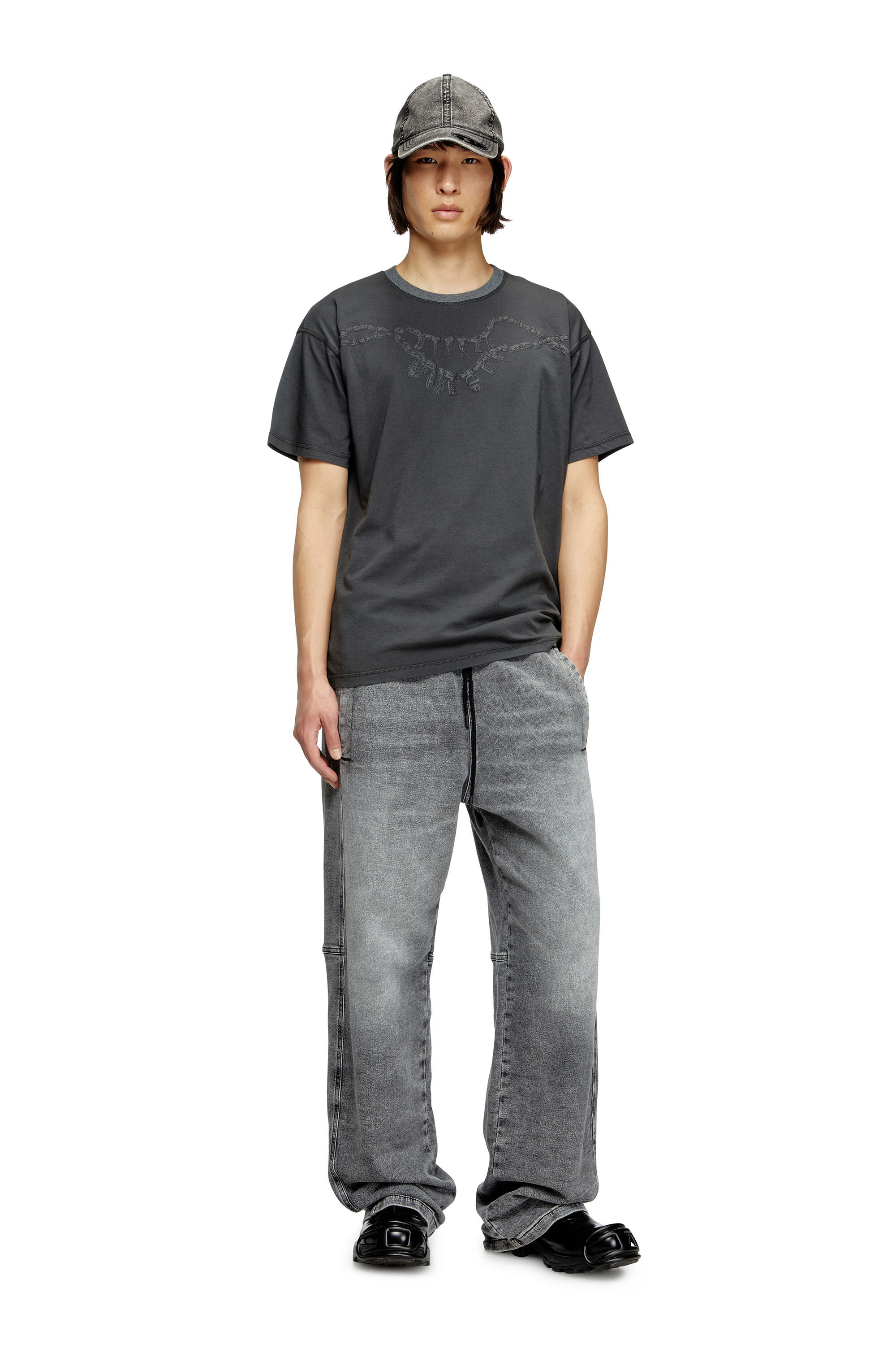 Diesel - T-NORM-HOSHI, Unisex's T-shirt with charm necklace print in Dark Grey - 1