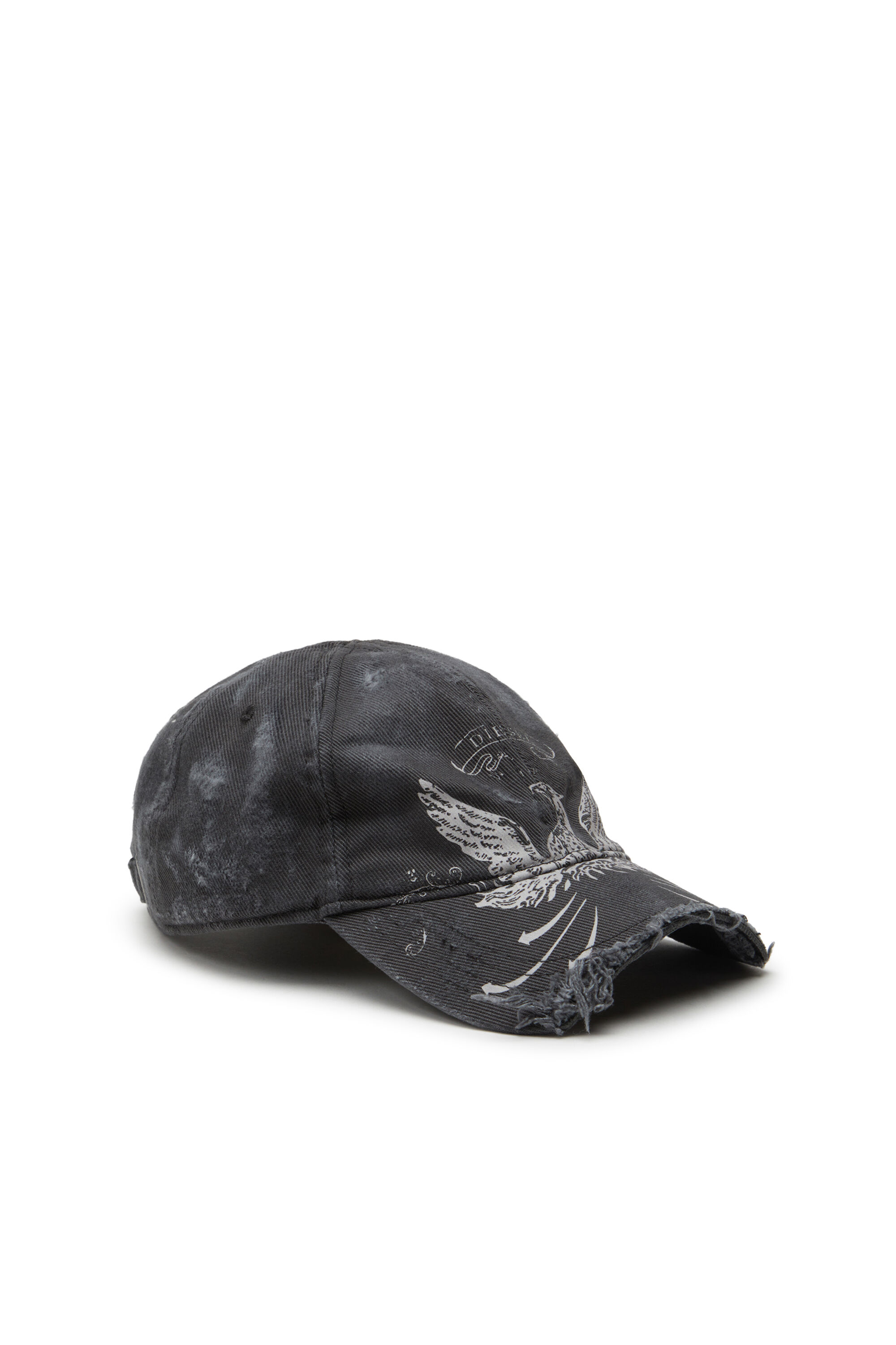 Diesel - C-FENIX, Casquette de baseball effet vieilli avec imprimé du phénix Homme in Noir - 1