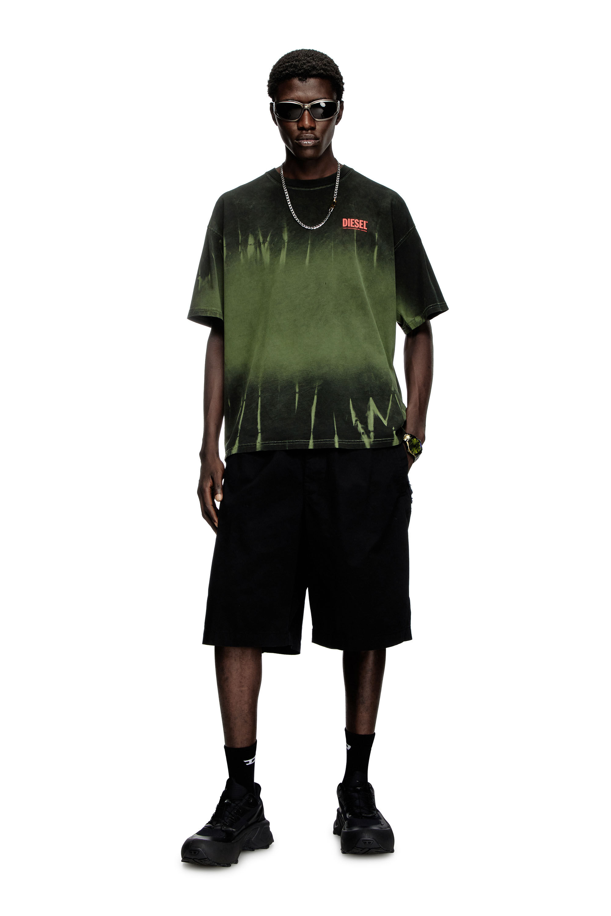 Diesel - T-BOXT-R3, Male's Tie-dye T-shirt with logo print in Dark Green - 1