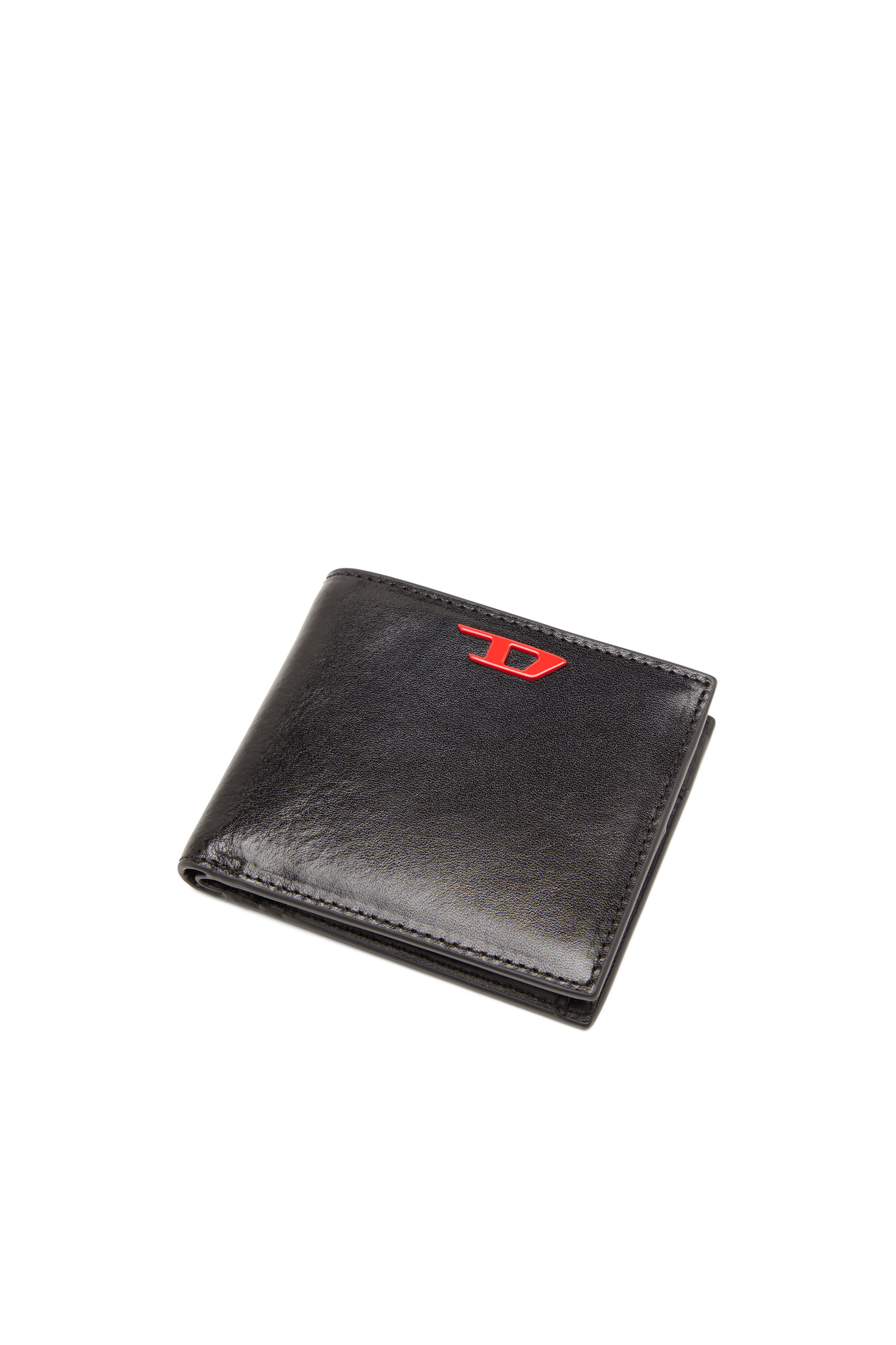 Diesel - RAVE BI-FOLD COIN S, Male's Leather bi-fold wallet with red D plaque in Black - 4