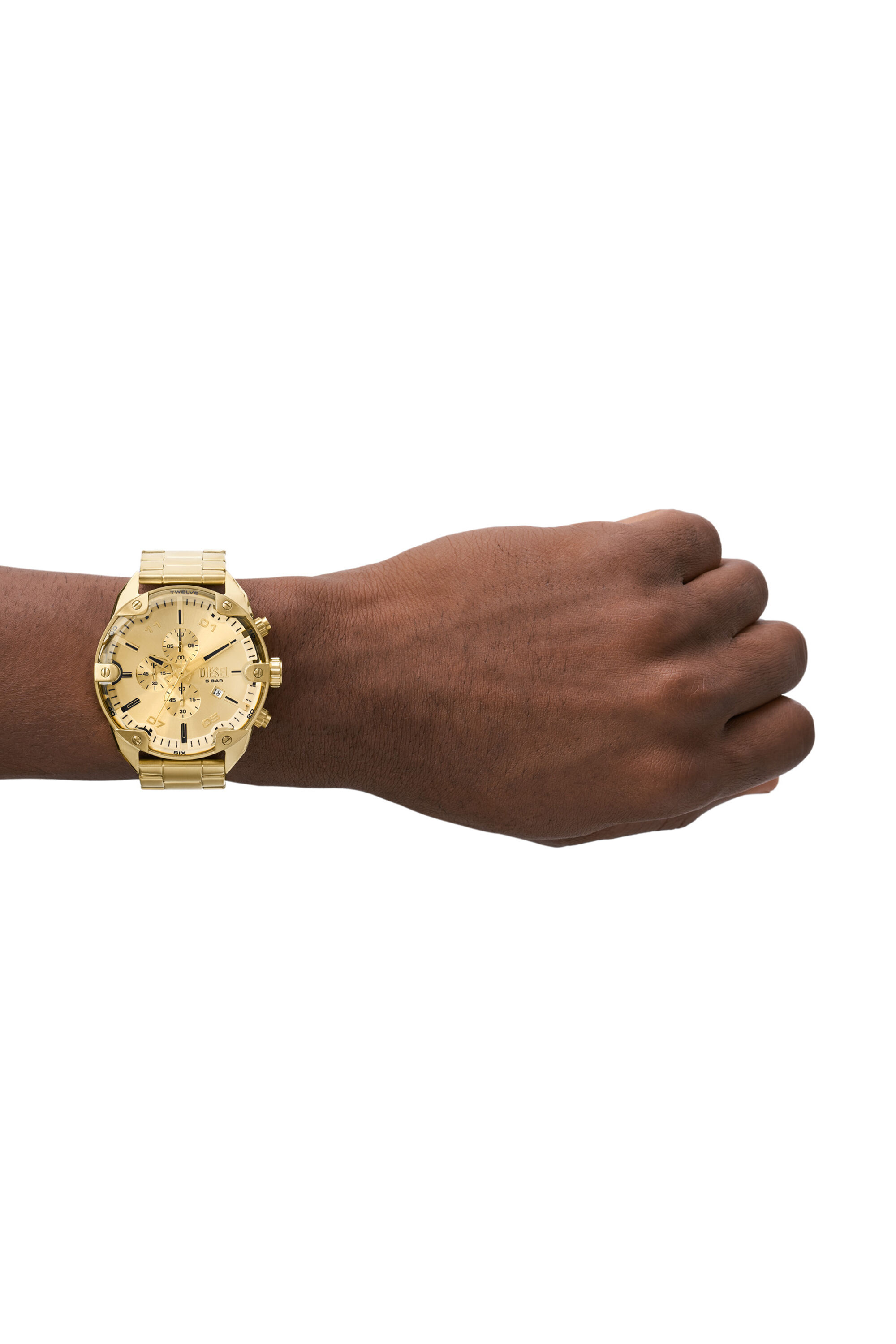 Diesel - DZ4608, Male's Spiked Chronograph Gold-Tone Stainless Steel Watch in Gold - 4