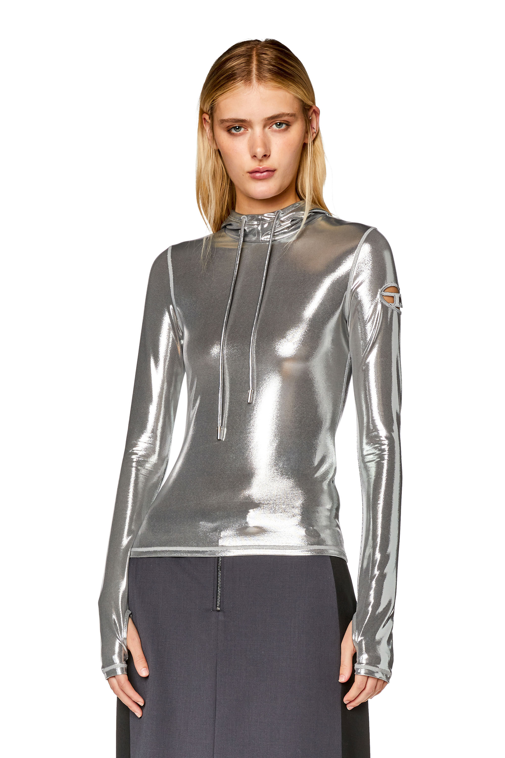 Women's Hoodie with shiny foil coating | Silver | Diesel