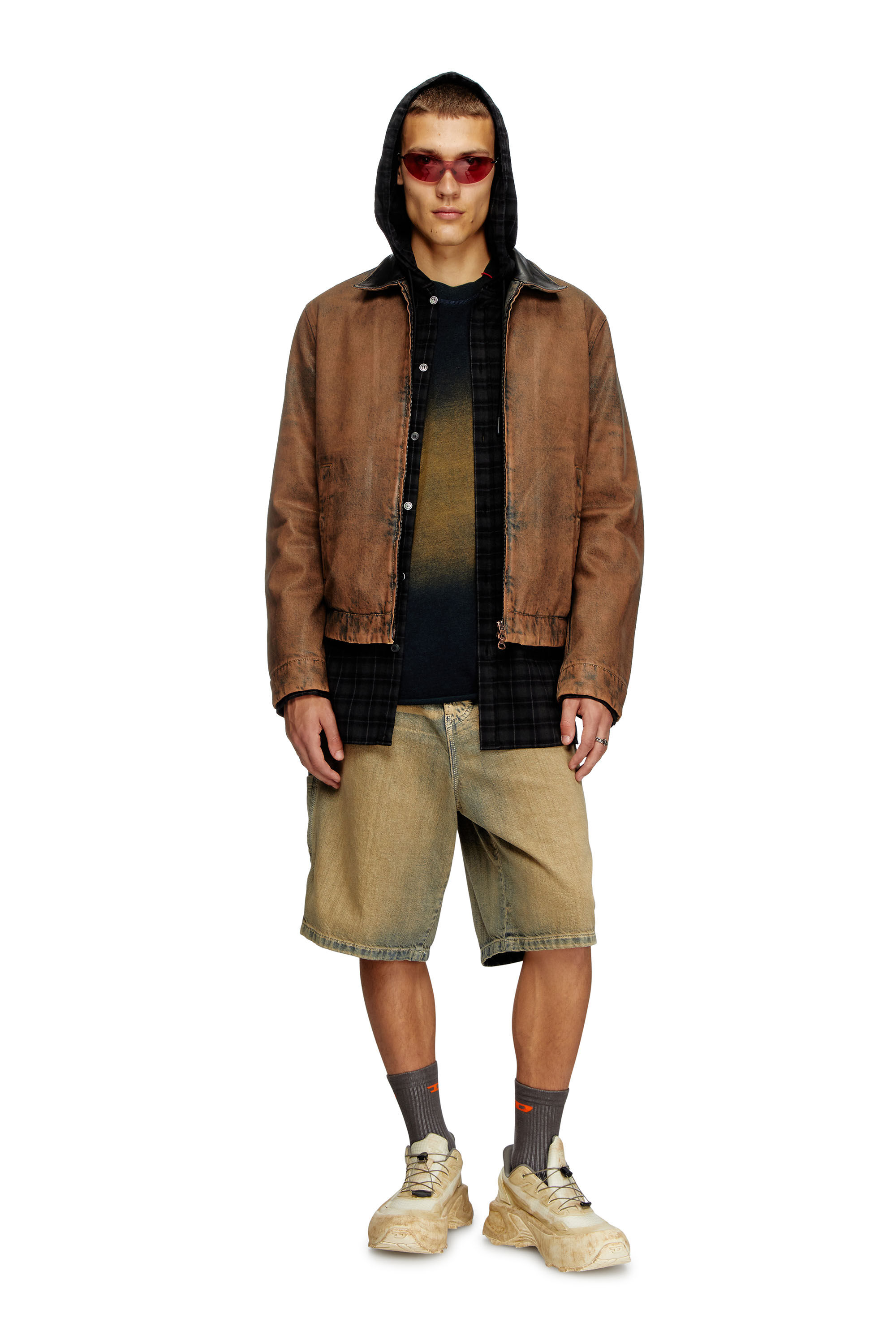 Diesel - D-ROHE-S, Male's Padded blouson in coated denim in Brown - 1