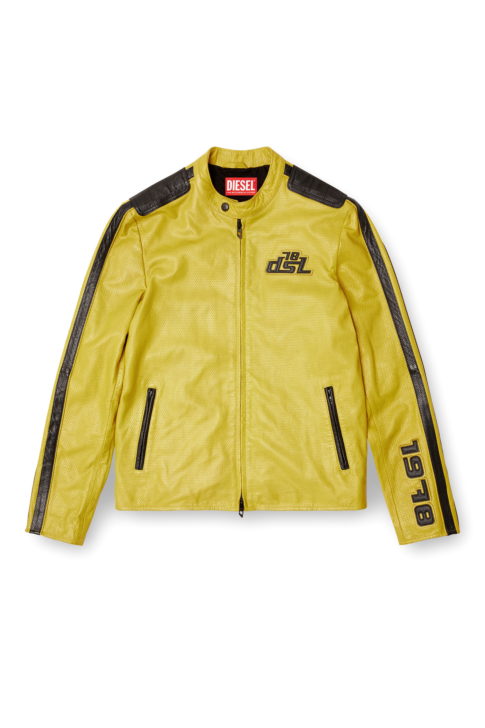 Diesel - L-POP, Veste de motard en cuir perforé Mixte in Jaune - 2