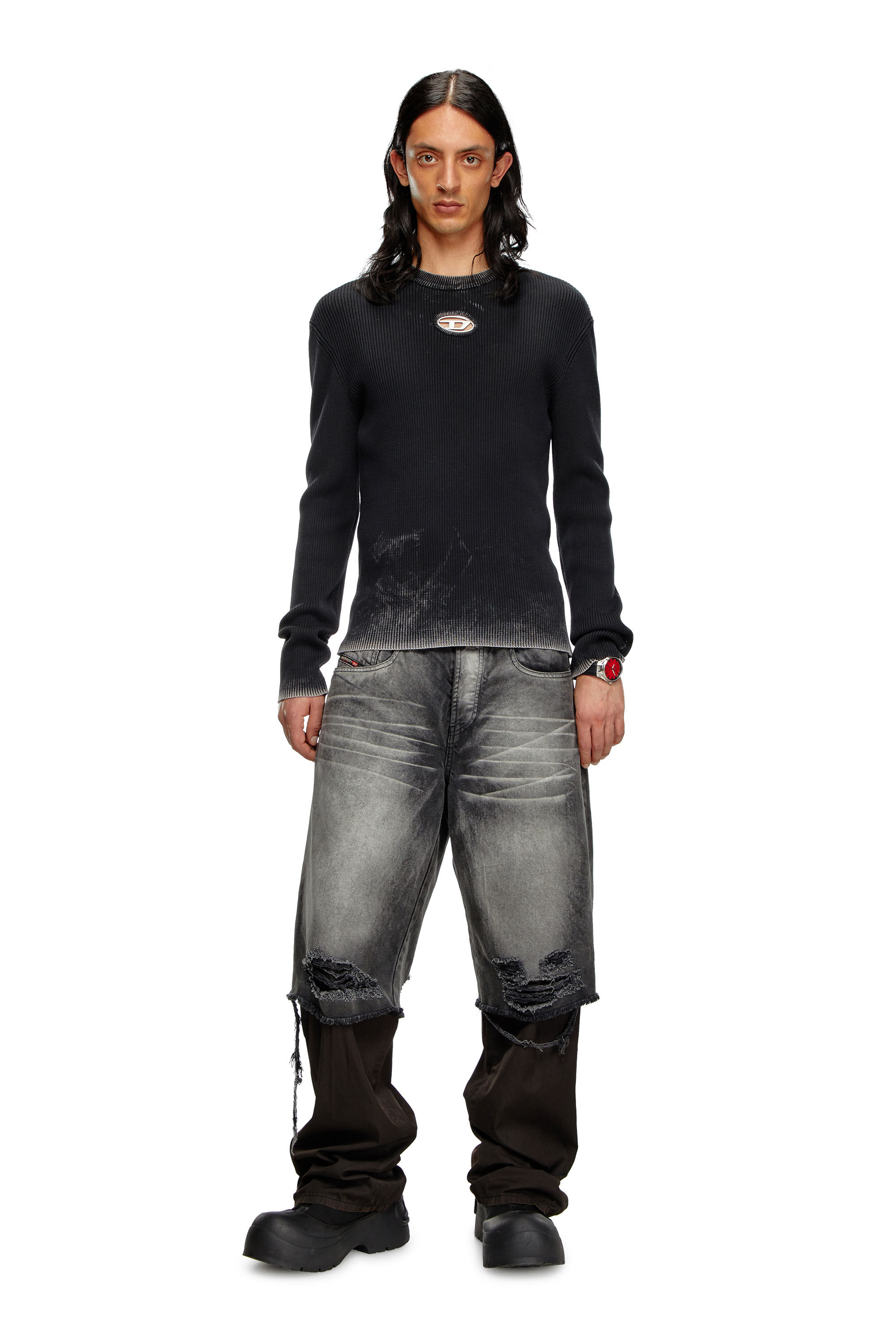 Men s Cut out jumper with Oval D Black Diesel