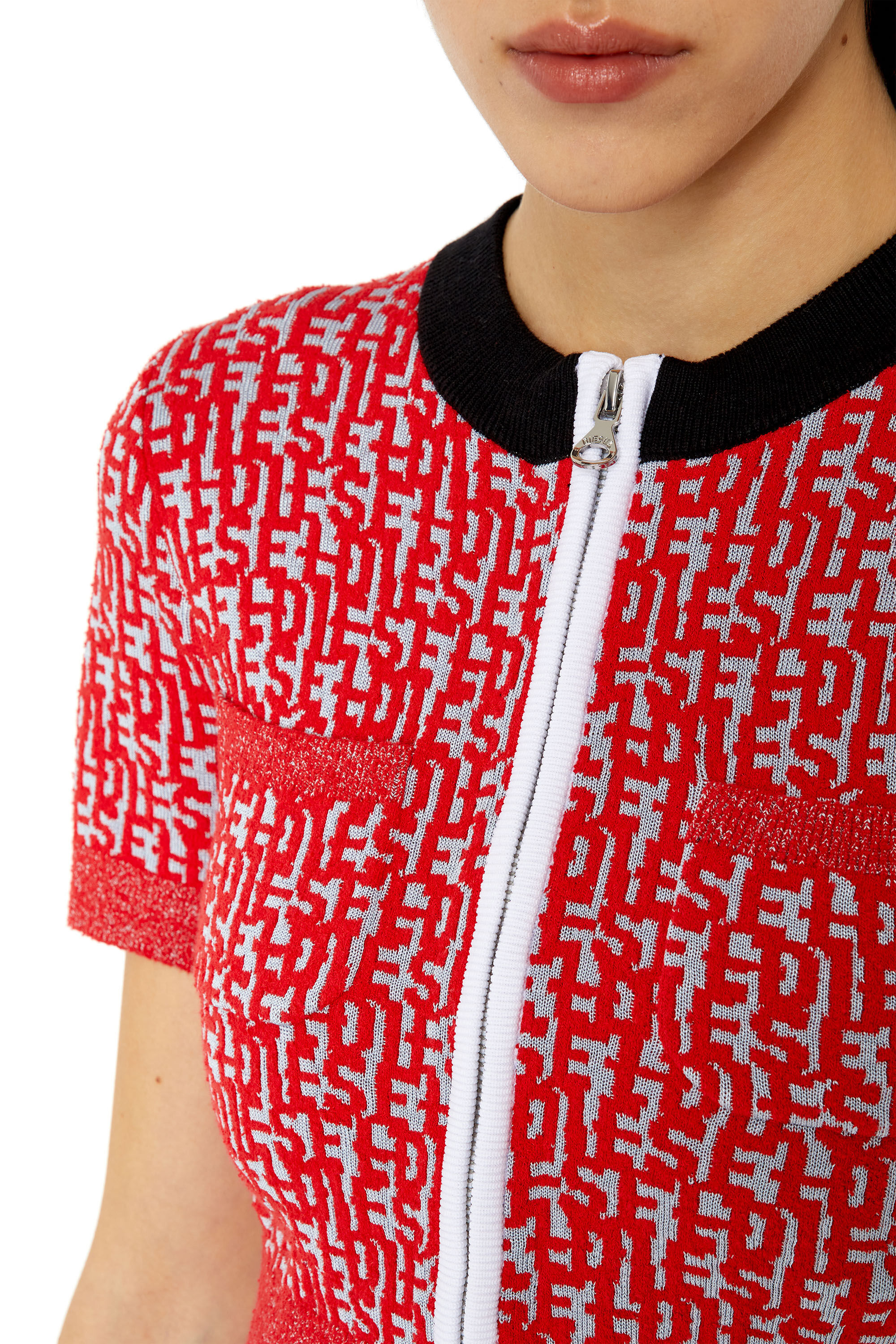 Diesel - M-ATHILDE, Female's Mini cardigan with bouclé-knit monogram in Grey/Red - 5