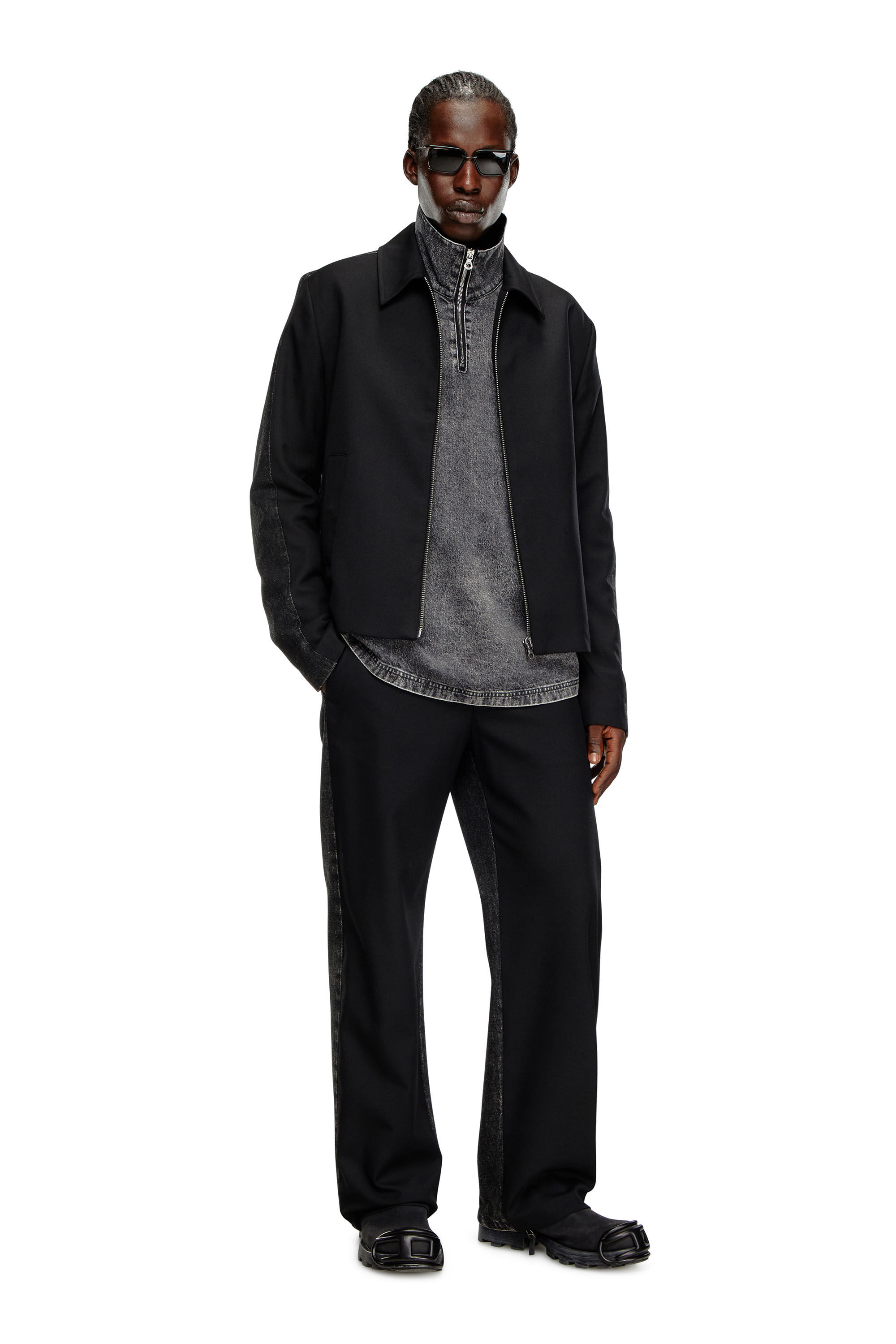 Diesel - J-RHEIN, Male's Blouson jacket in wool blend and denim in Black - 1