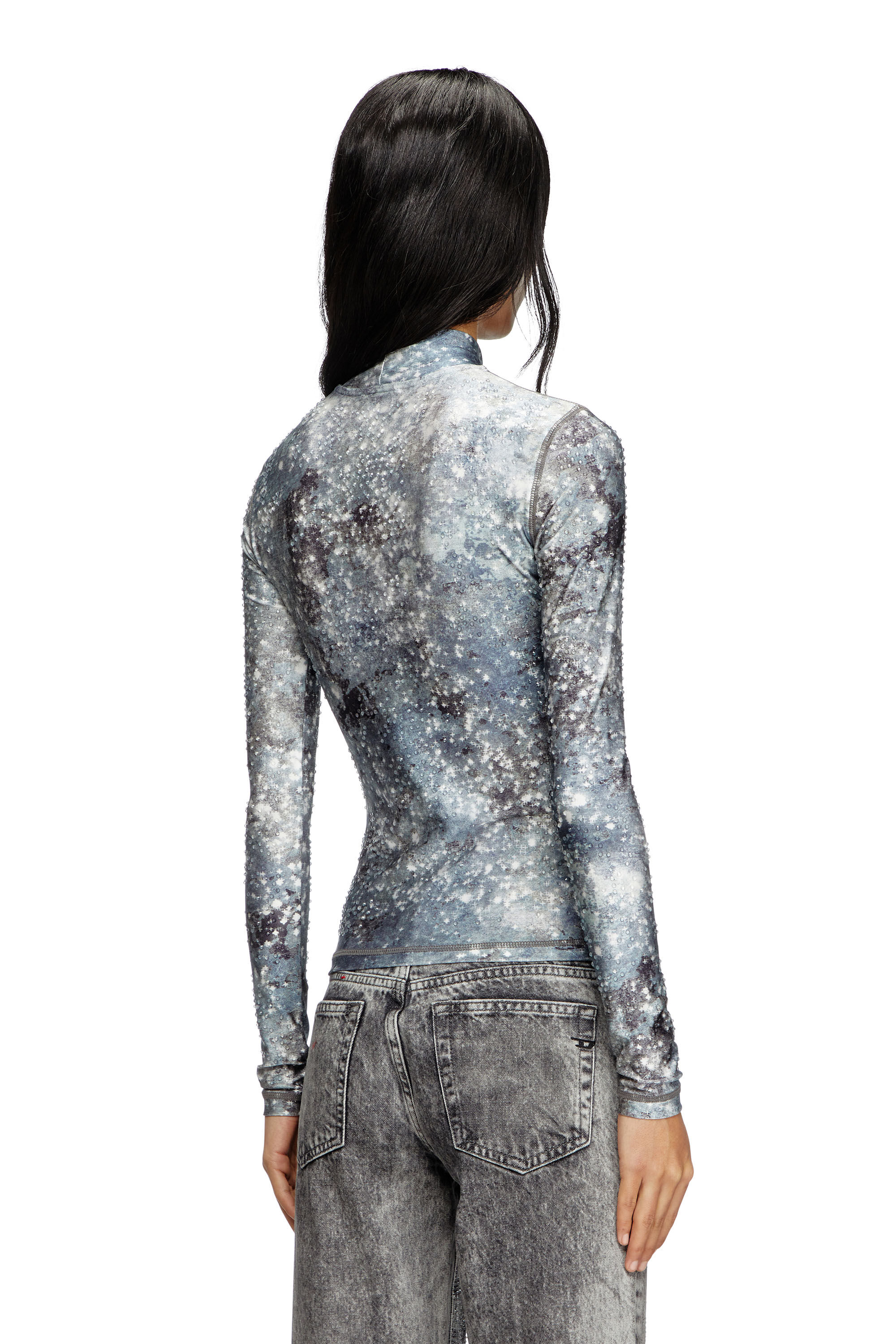 Diesel - T-AKARA, Female's Long sleeved turtle neck top in Blue/Grey - 4