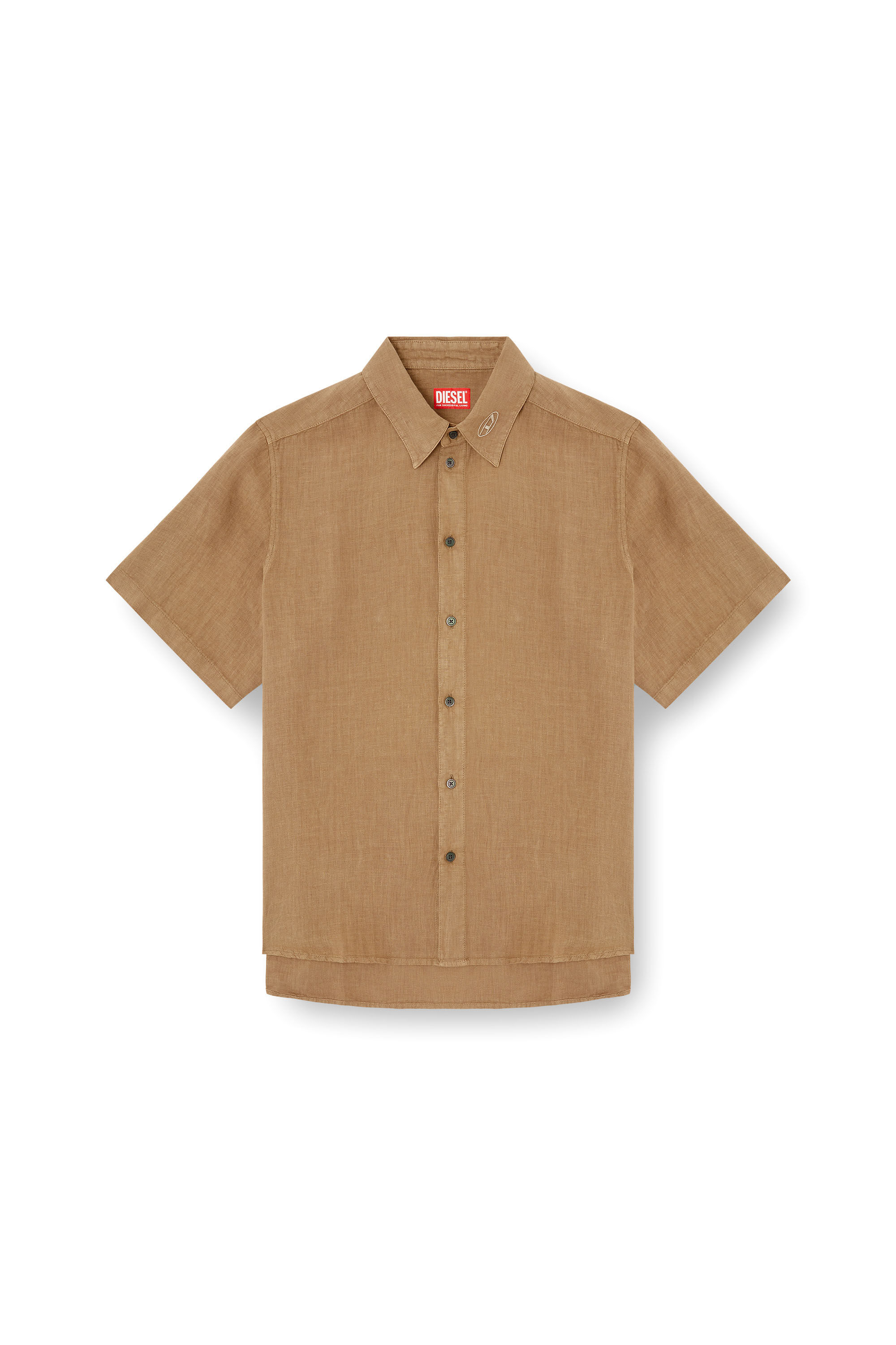 Diesel - S-UCCLE-A, Chemise en lin à manches courtes avec col à logo Homme in Marron - 2