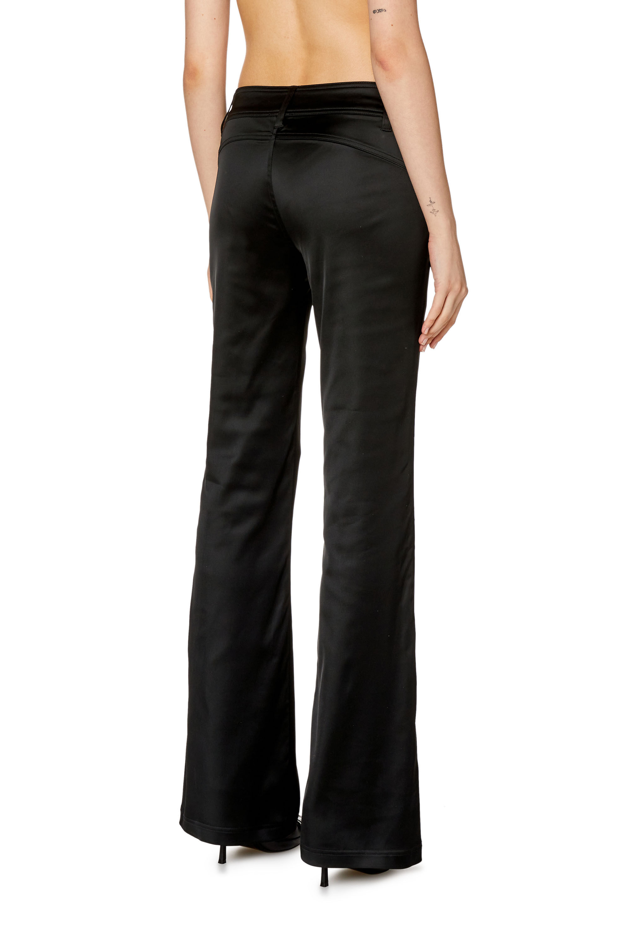 Pantalon evase en satin stretch brillant Femme Noir Diesel