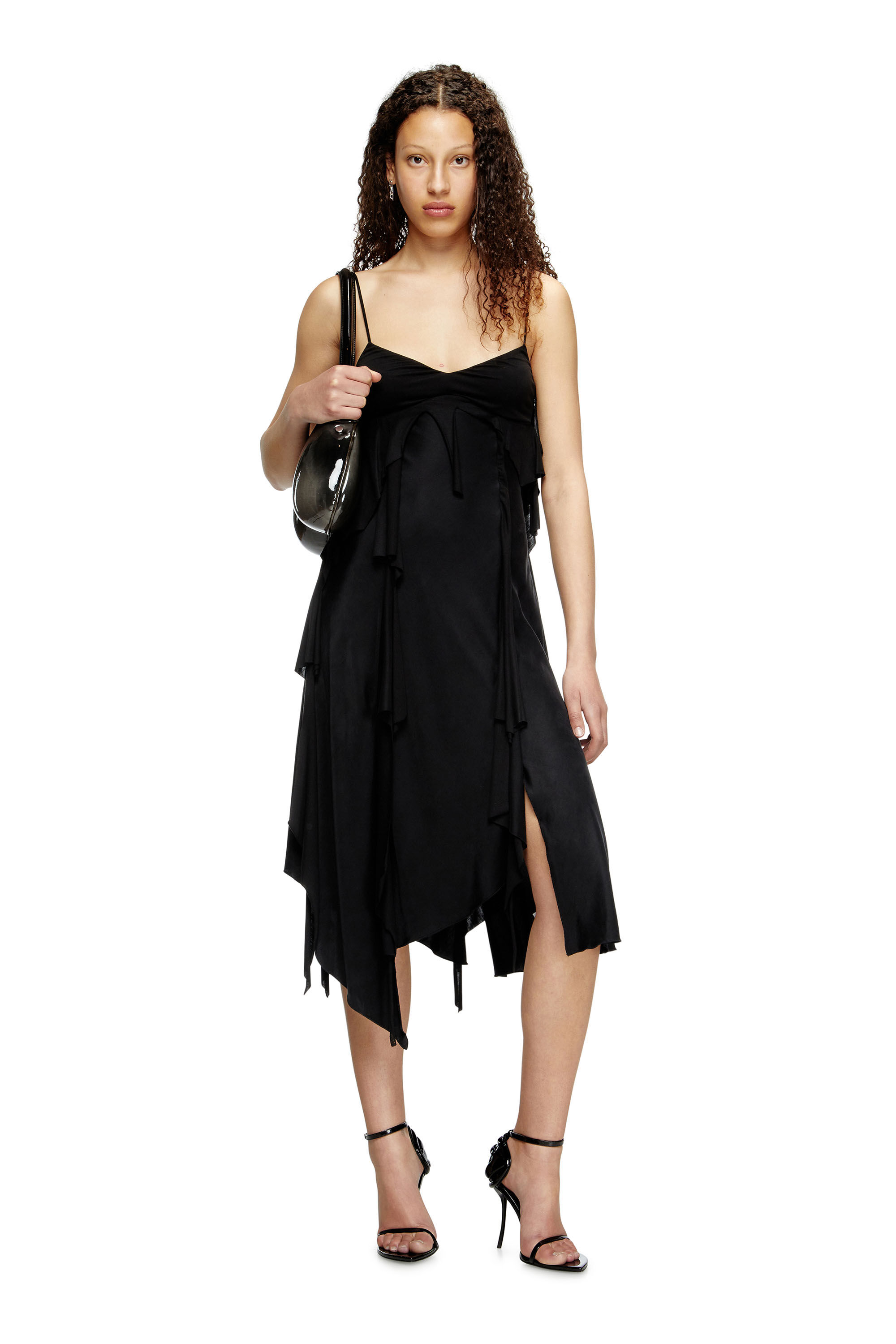 Diesel - D-ANCER, Robe en satin avec volants à coupe brute Femme in Noir - 1