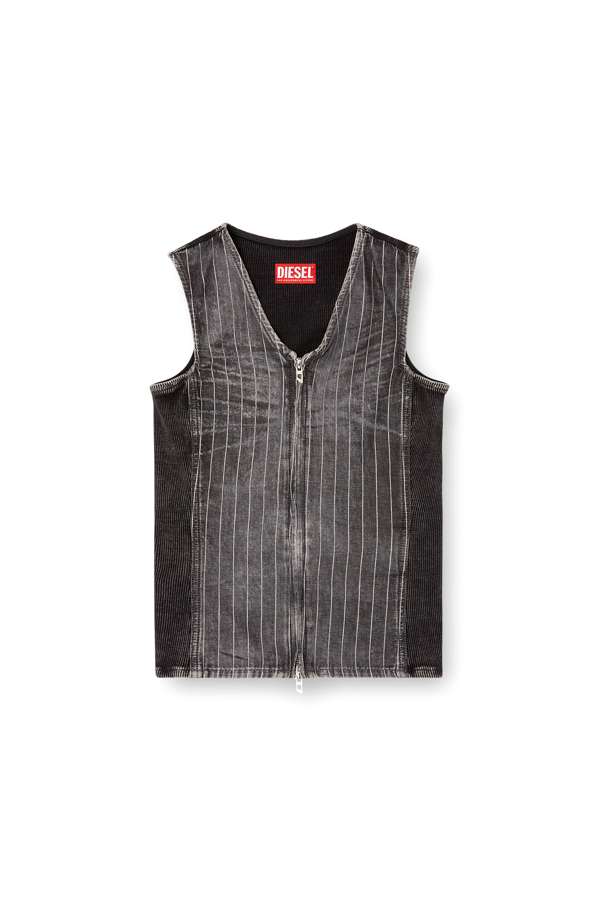 Diesel - DE-NESSI-S, Female's Zipped top in denim and corduroy in Grey/Black - 2