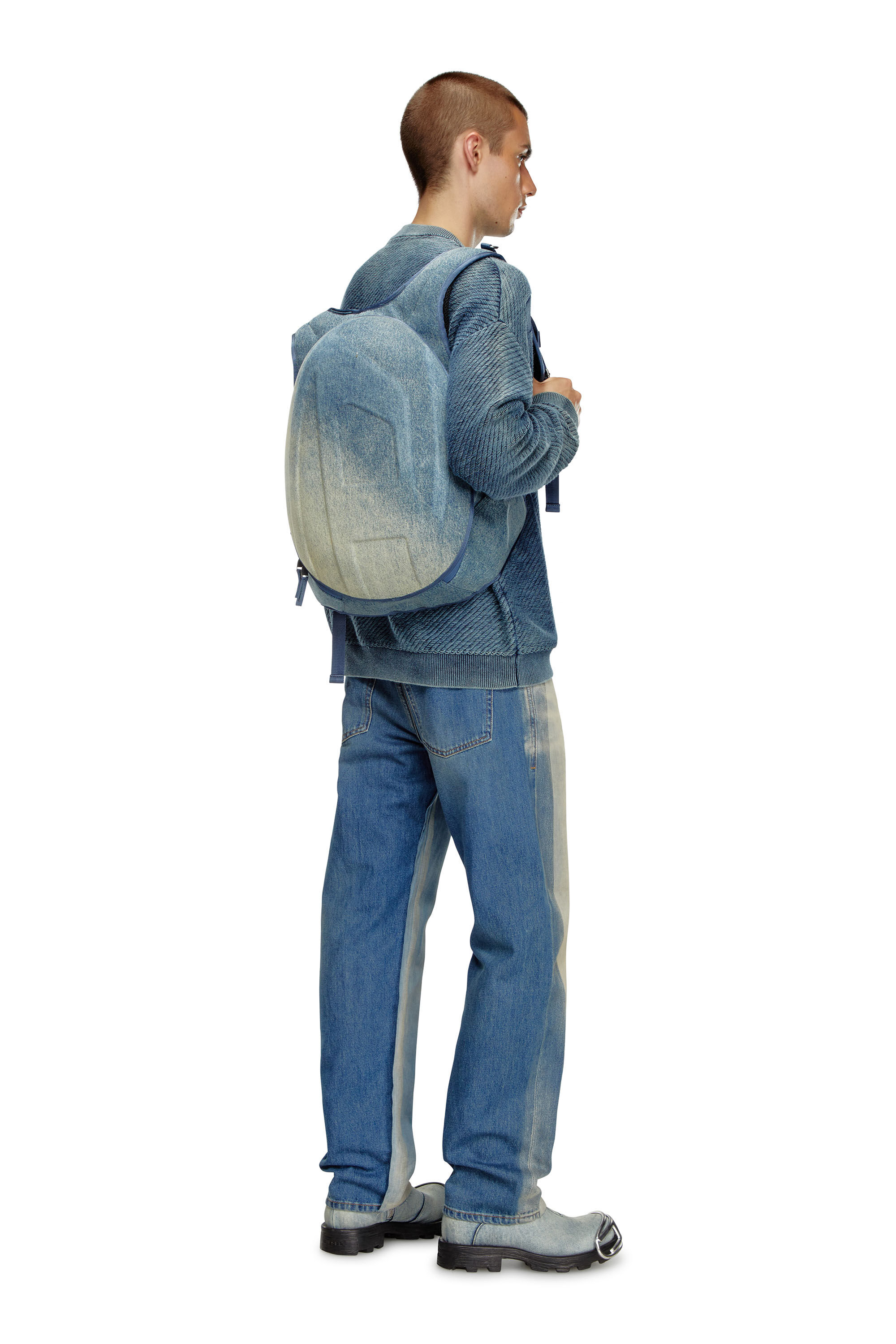 Diesel - 1DR-POD BACKPACK, Male's 1DR-Pod Backpack - Hard shell denim backpack in Blue/White - 6