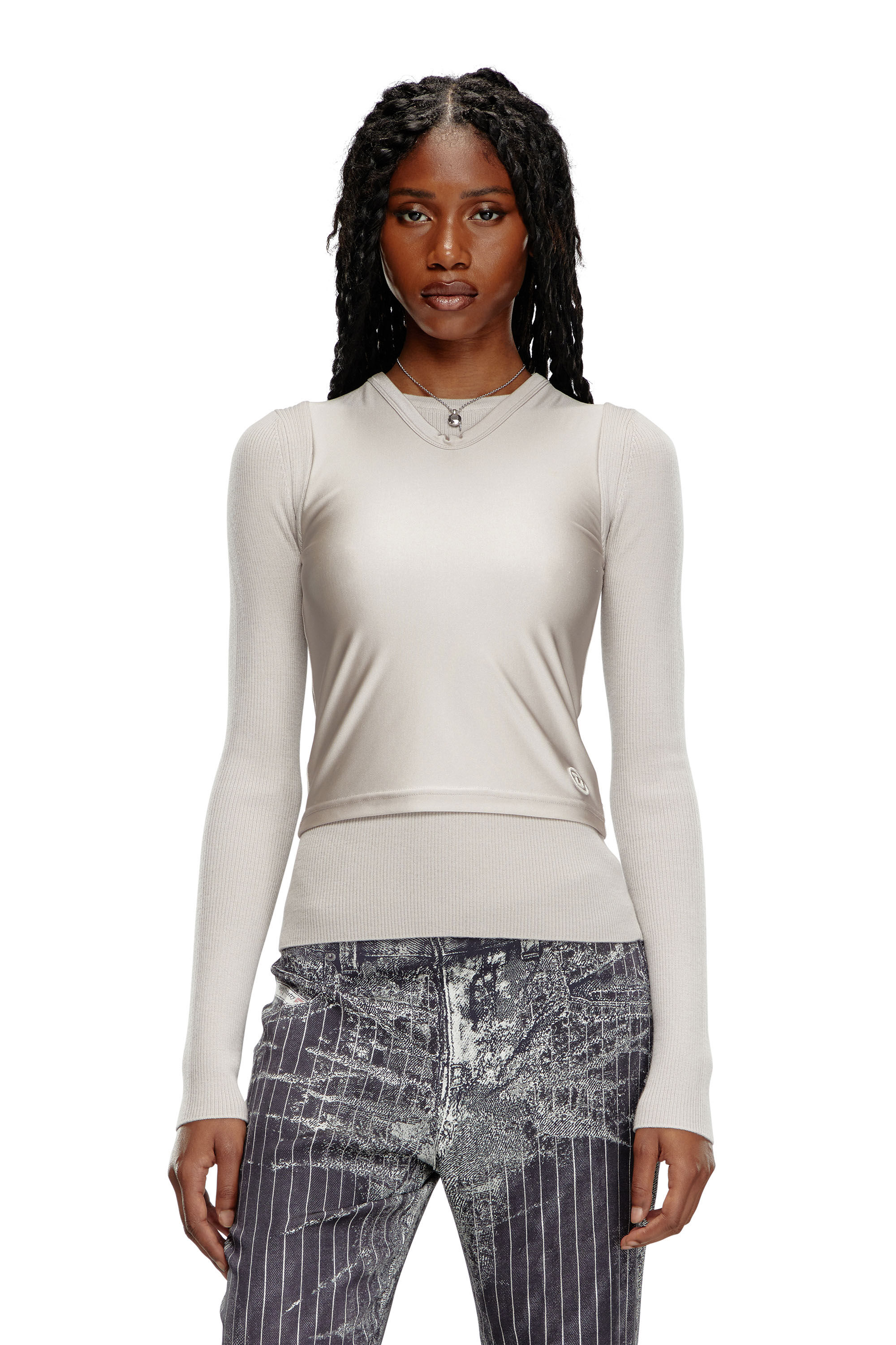 Diesel - M-ROSEL, Top en maille de laine avec superposition débardeur Femme in Gris - 3