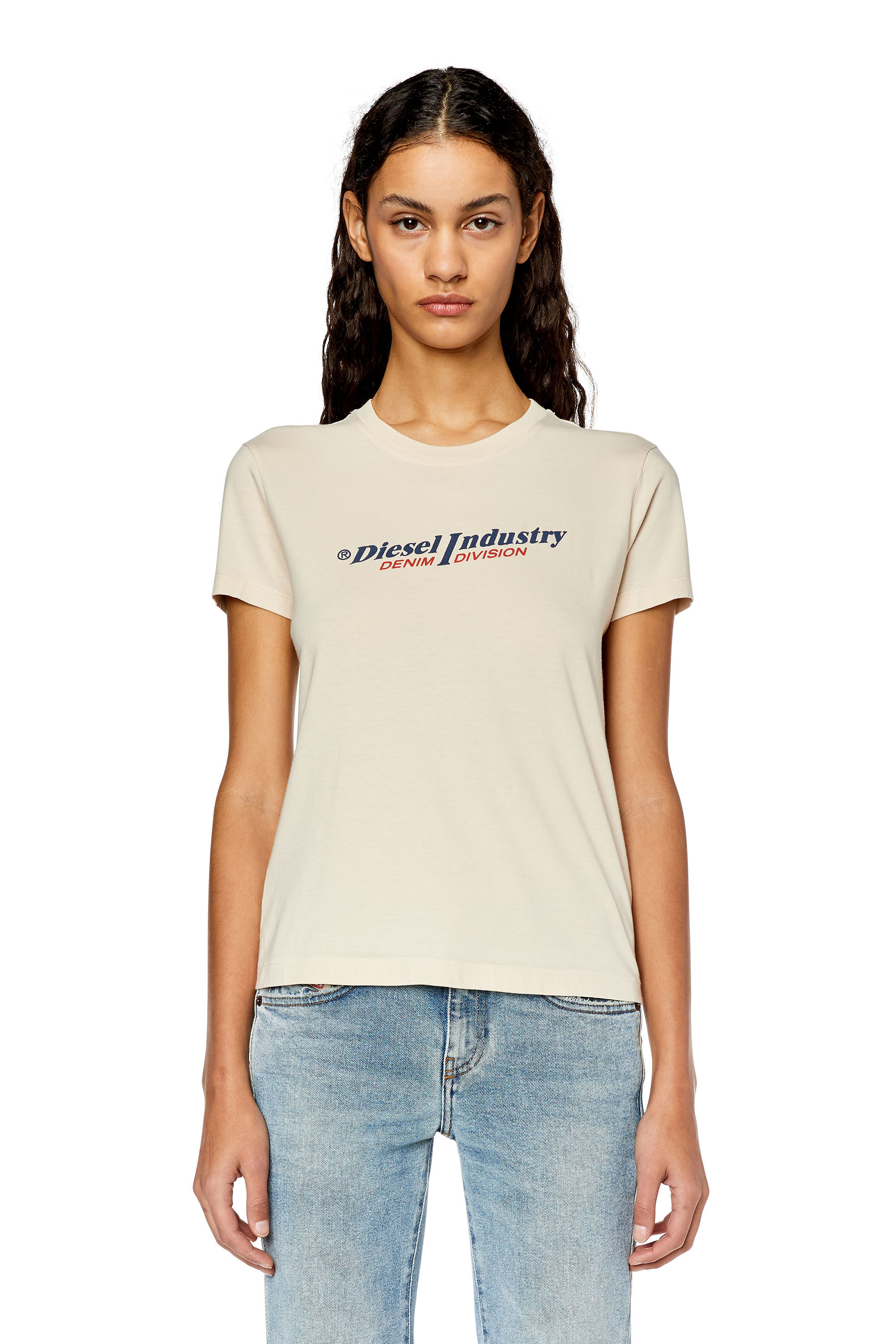 Diesel - T-SLI-IND, Female's T-shirt with Diesel Industry print in Face Powder - 3