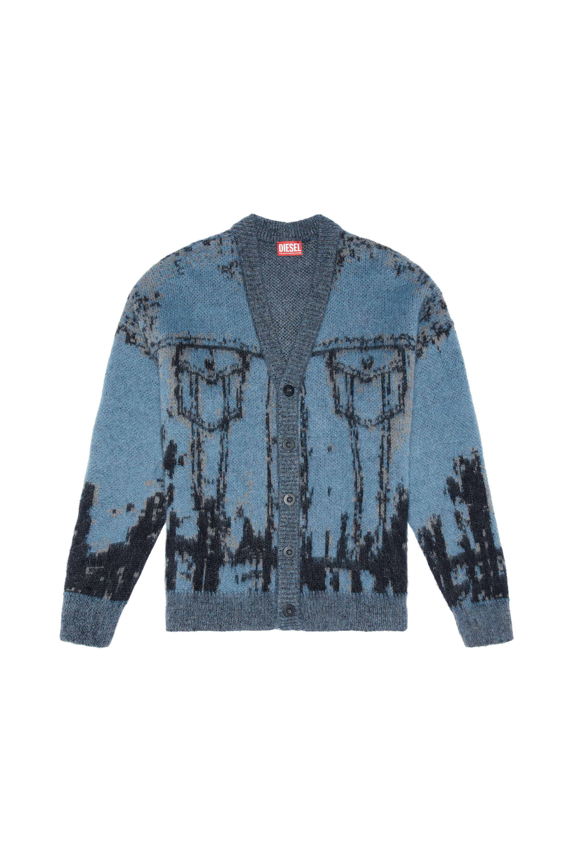 Diesel - K-PETALO, Male Knit cardigan with jacquard jeans motif in Multicolor - Image 2