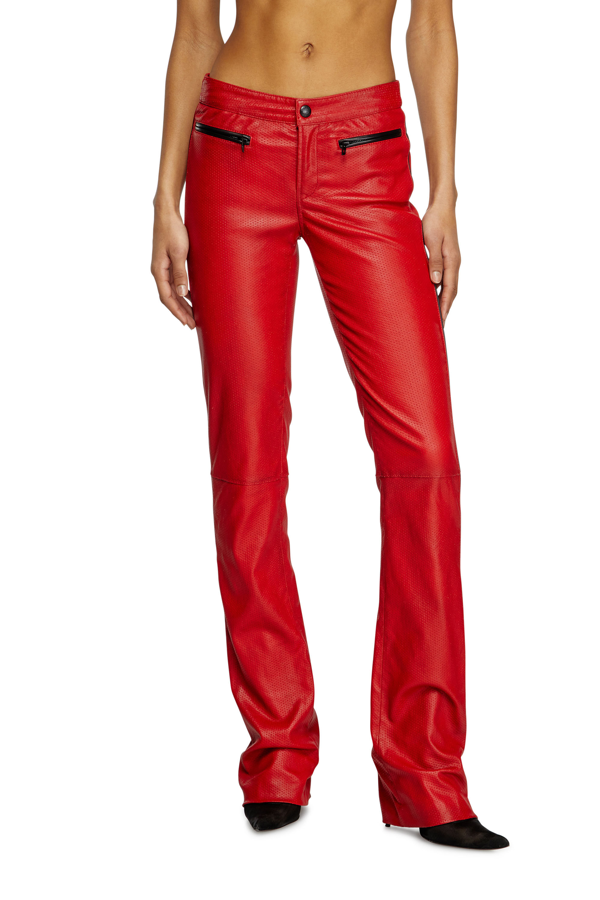 Diesel - L-INSEY, Female's Biker pants in perforated stretch leather in Red - 3