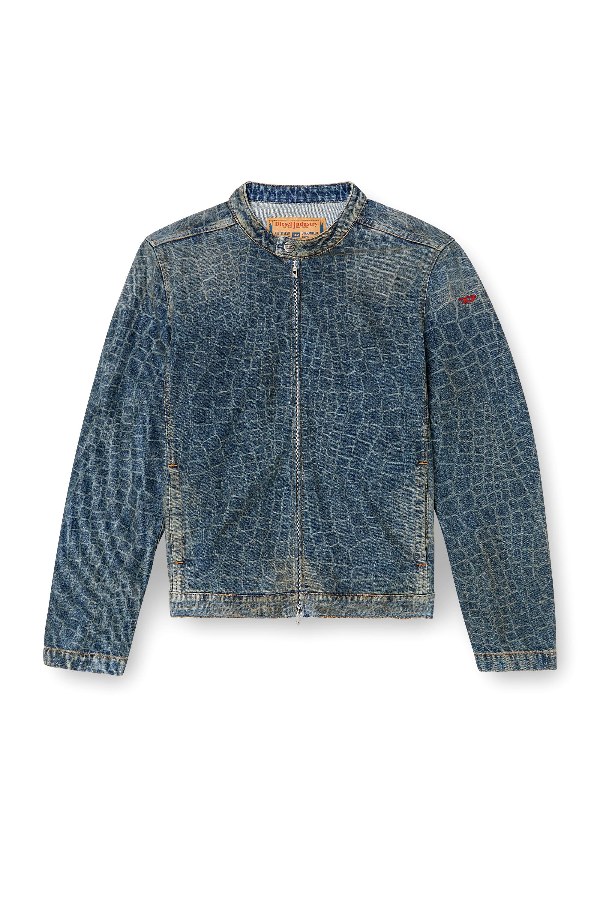 Diesel - CL-D-GLORY-SNAKE, Male's Moto jacket in snake-print denim in Dark Blue - 2