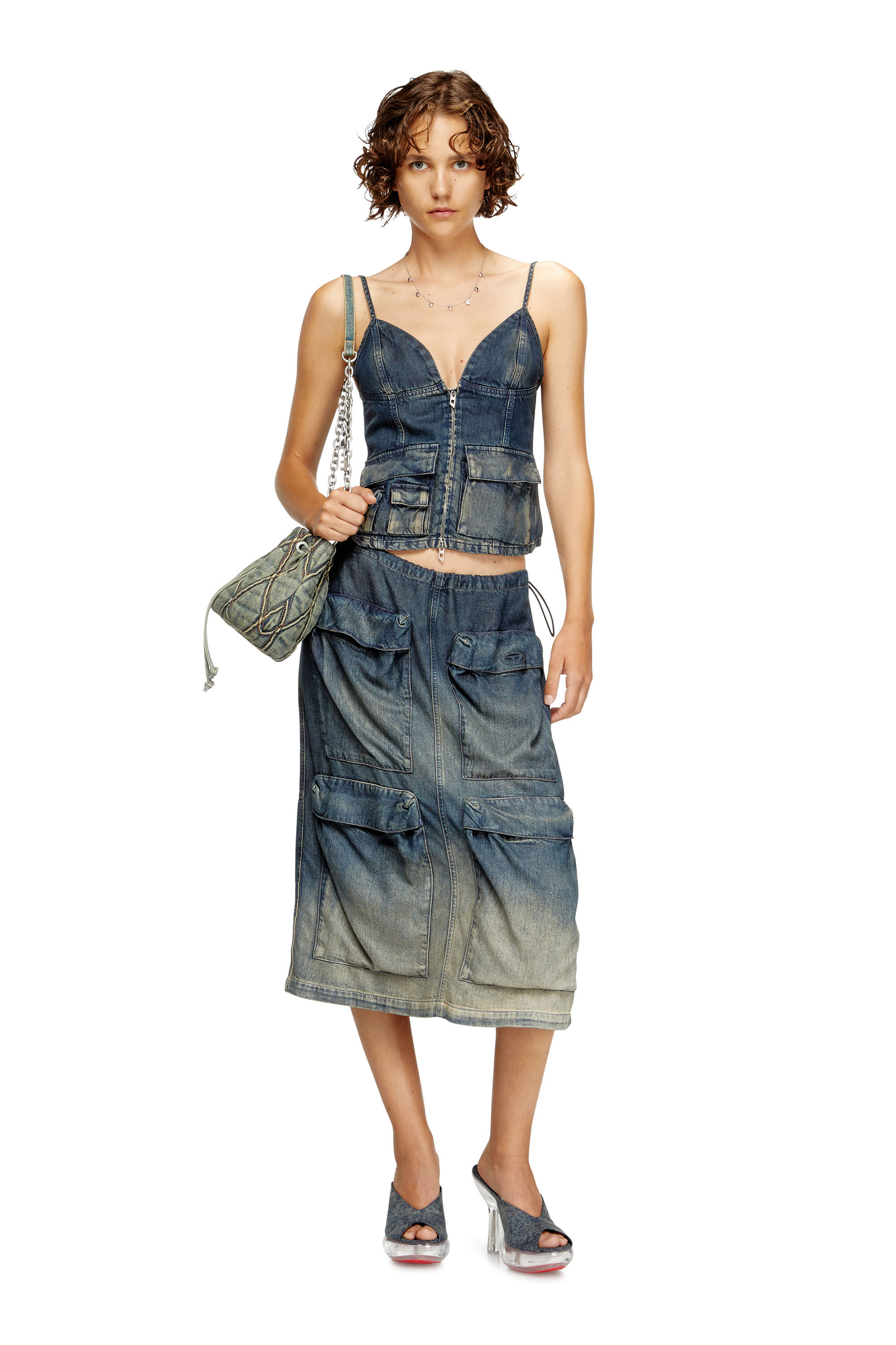 Diesel - DE-MELLIS-S, Female's Top in gradient fluid denim in Dark Blue - 1